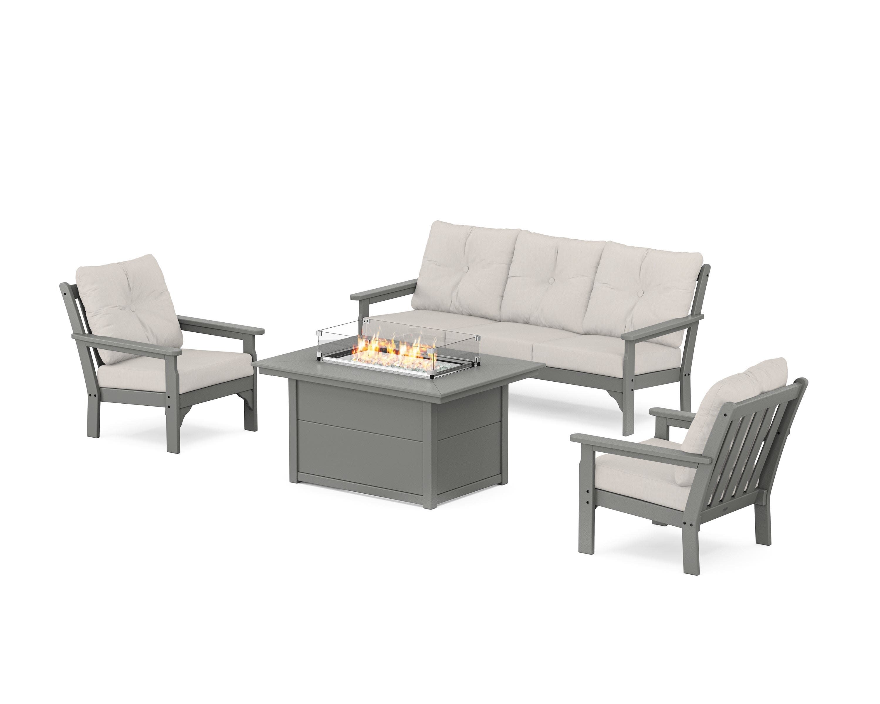 Vineyard Deep Seating Fire Pit Table Set in Slate Grey / Cast Ash
