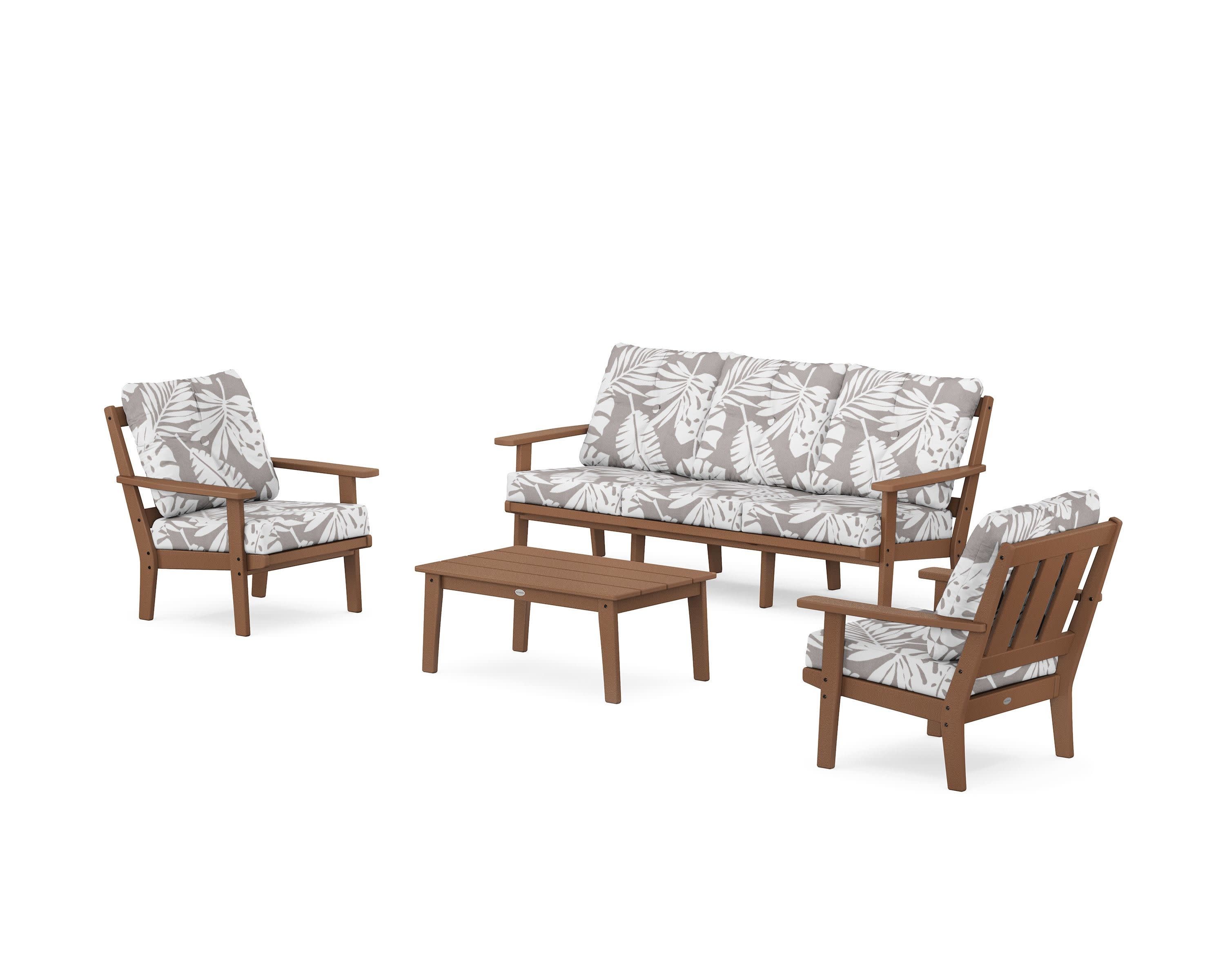 Oxford 4-Piece Deep Seating Set with Sofa in Teak / Leaf Grey Mist