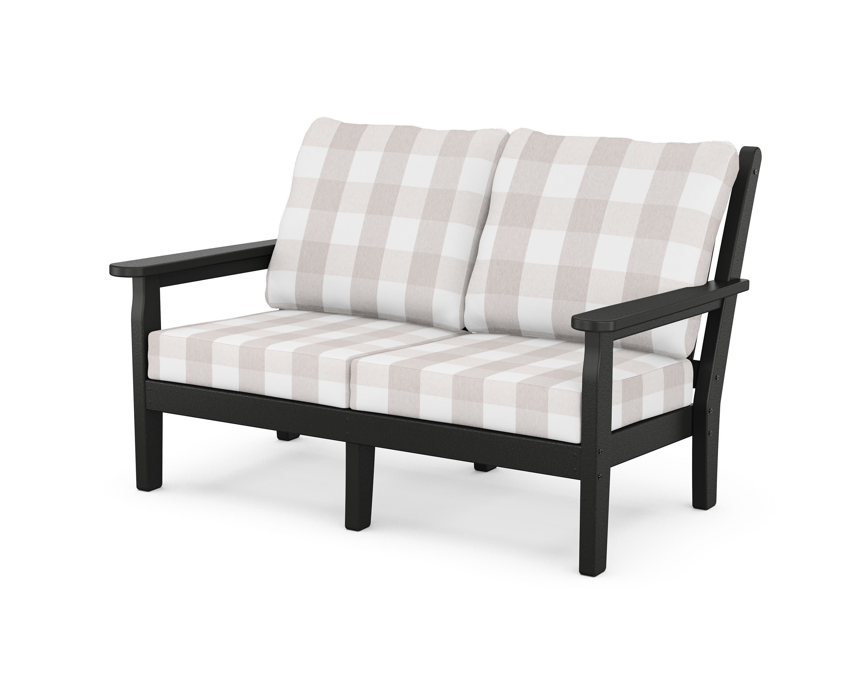 Chippendale Deep Seating Loveseat in Black / Buffalo Plaid Dune Burlap