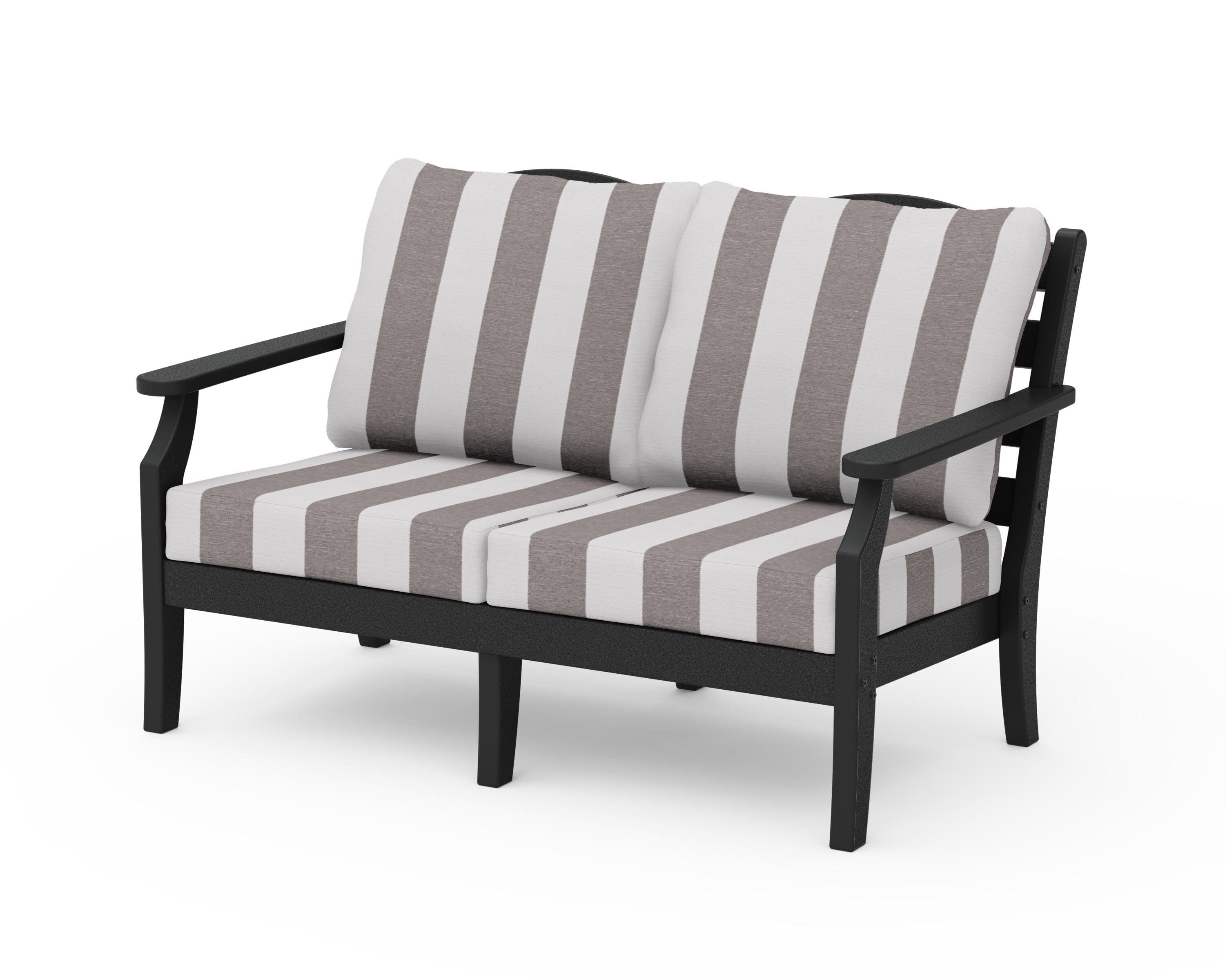 Savannah Deep Seating Loveseat in Black / Cabana Stripe Grey Mist
