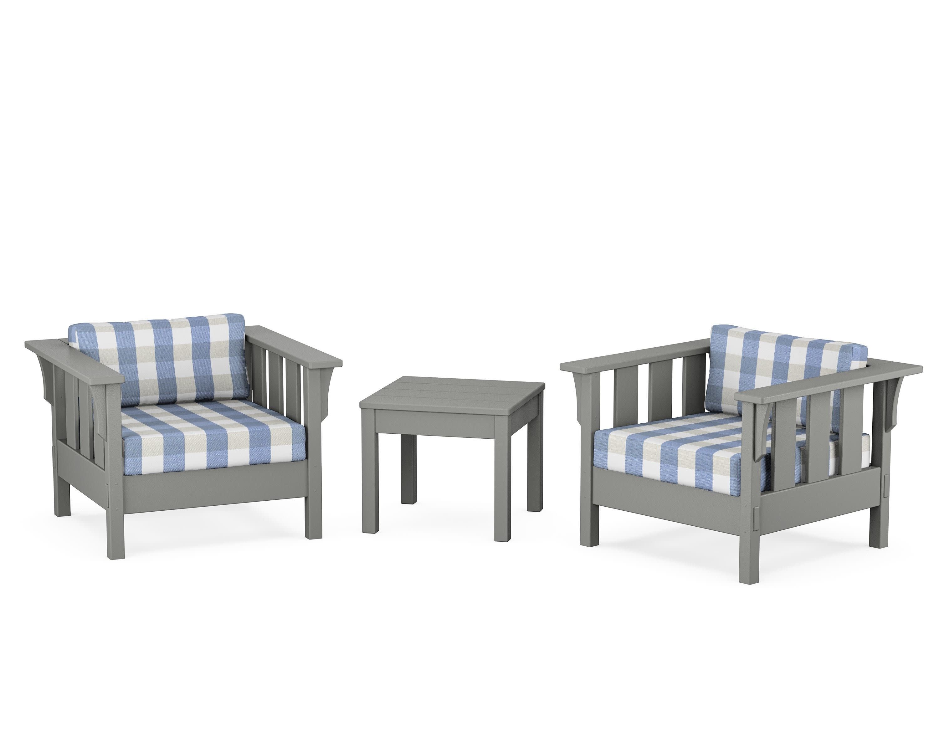 Acadia 3-Piece Deep Seating Set in Slate Grey / Buffalo Plaid Sky Blue