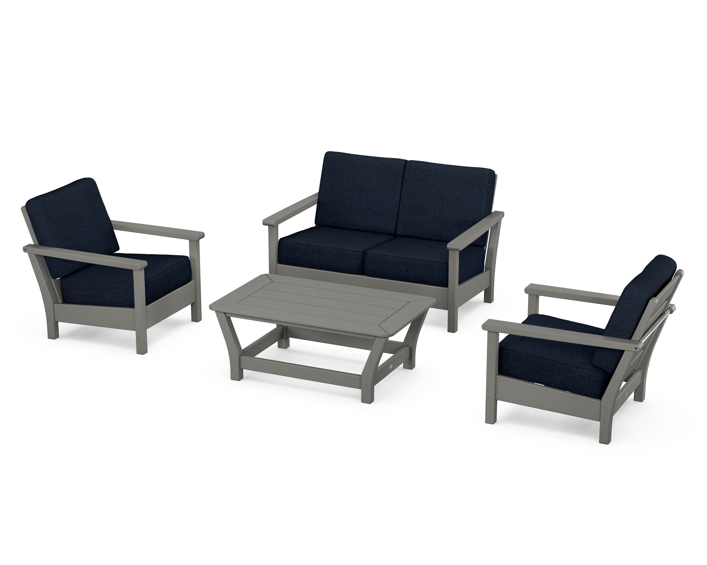 Harbour 4-Piece Deep Seating Set in Slate Grey / Marine Indigo