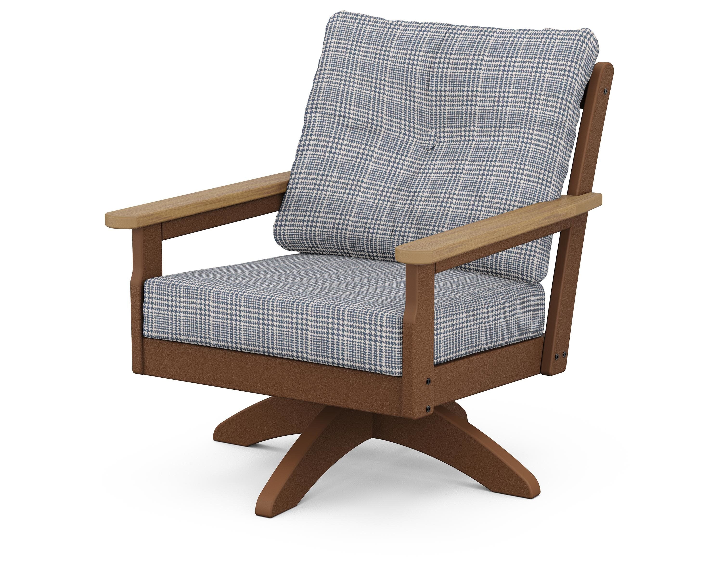 Vineyard Deep Seating Swivel Chair in Teak / Natural / Houndstooth Sky Blue