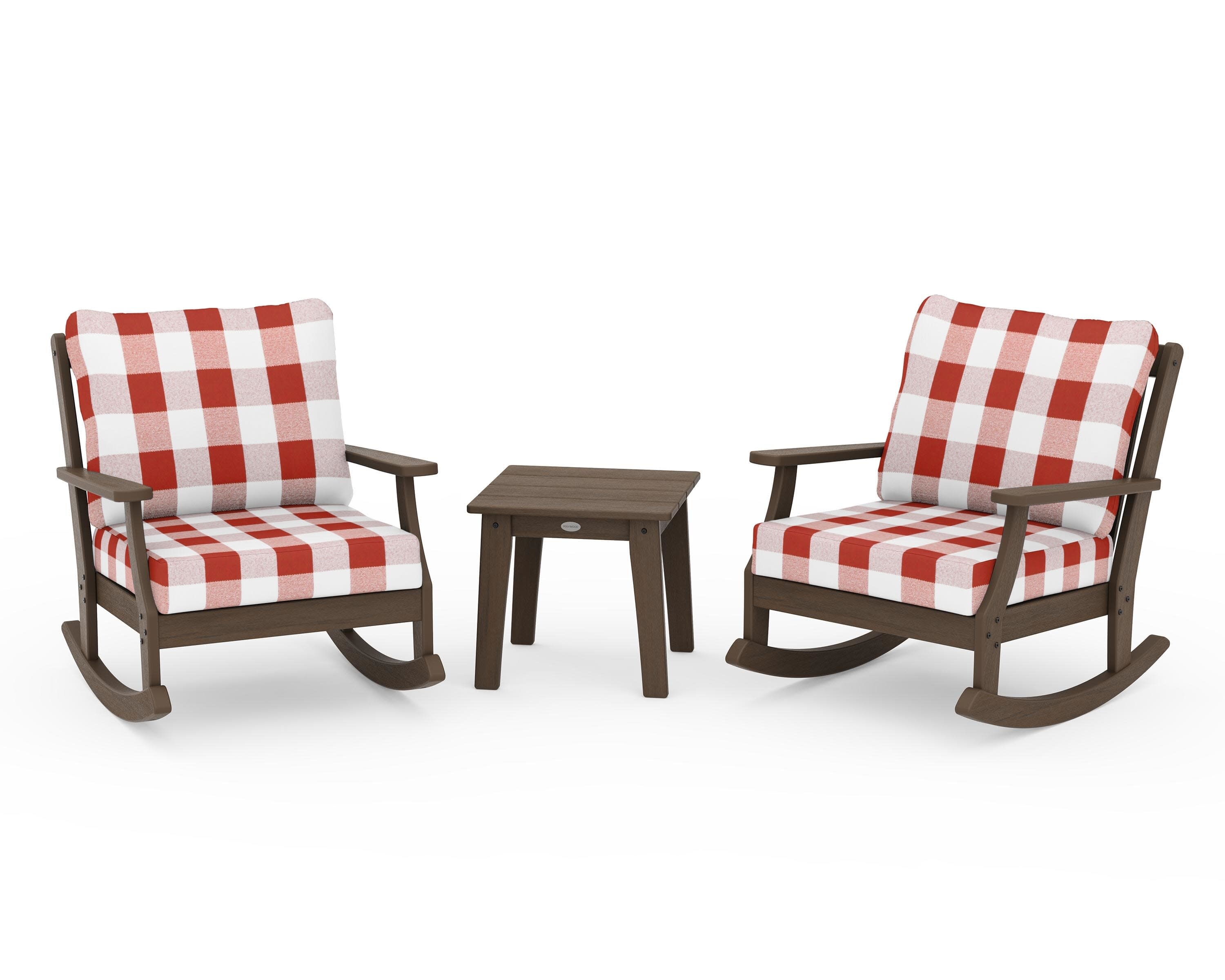 Braxton 3-Piece Deep Seating Rocker Set in Kona / Buffalo Plaid Crimson