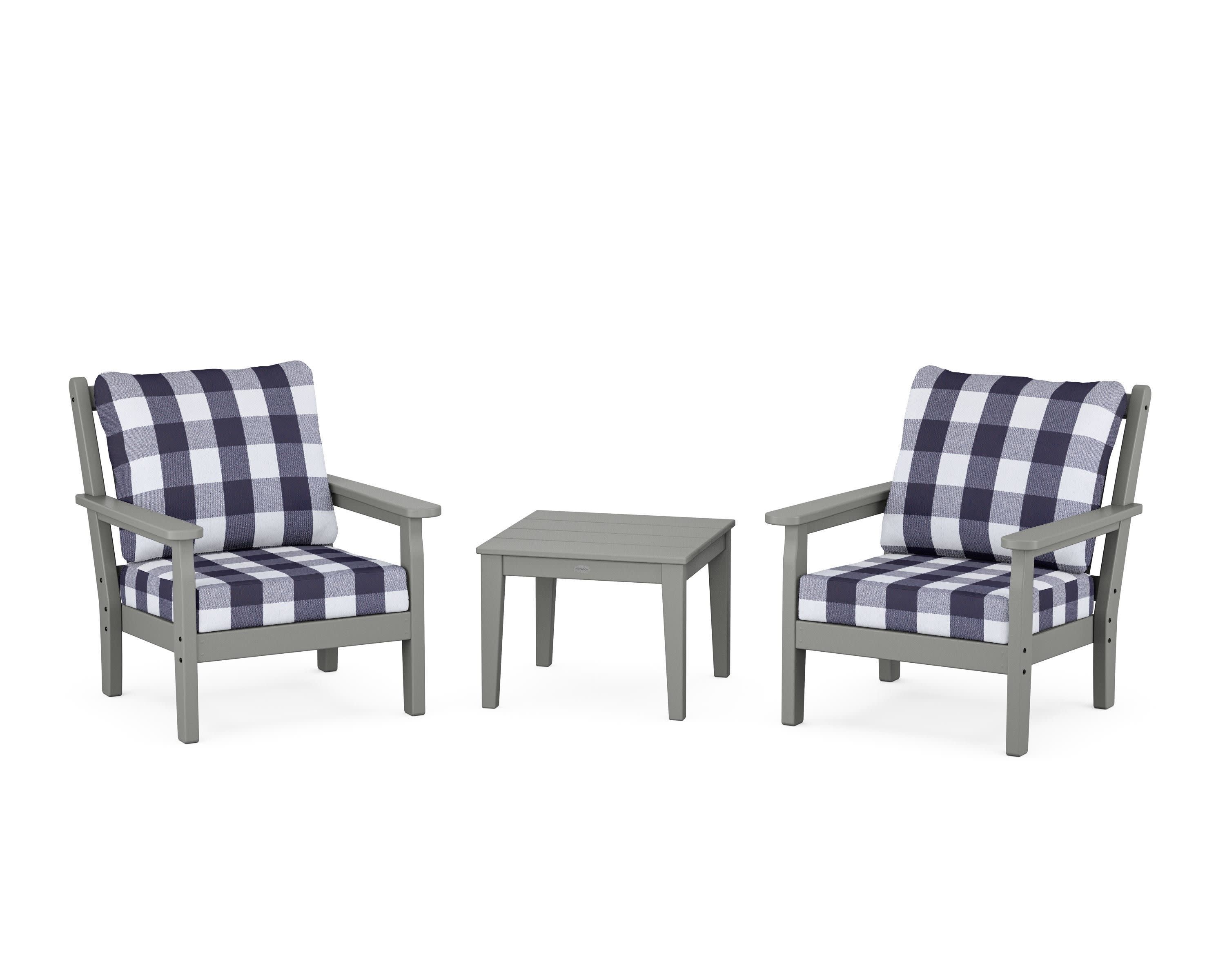 Chippendale 3-Piece Deep Seating Set in Slate Grey / Buffalo Plaid Navy