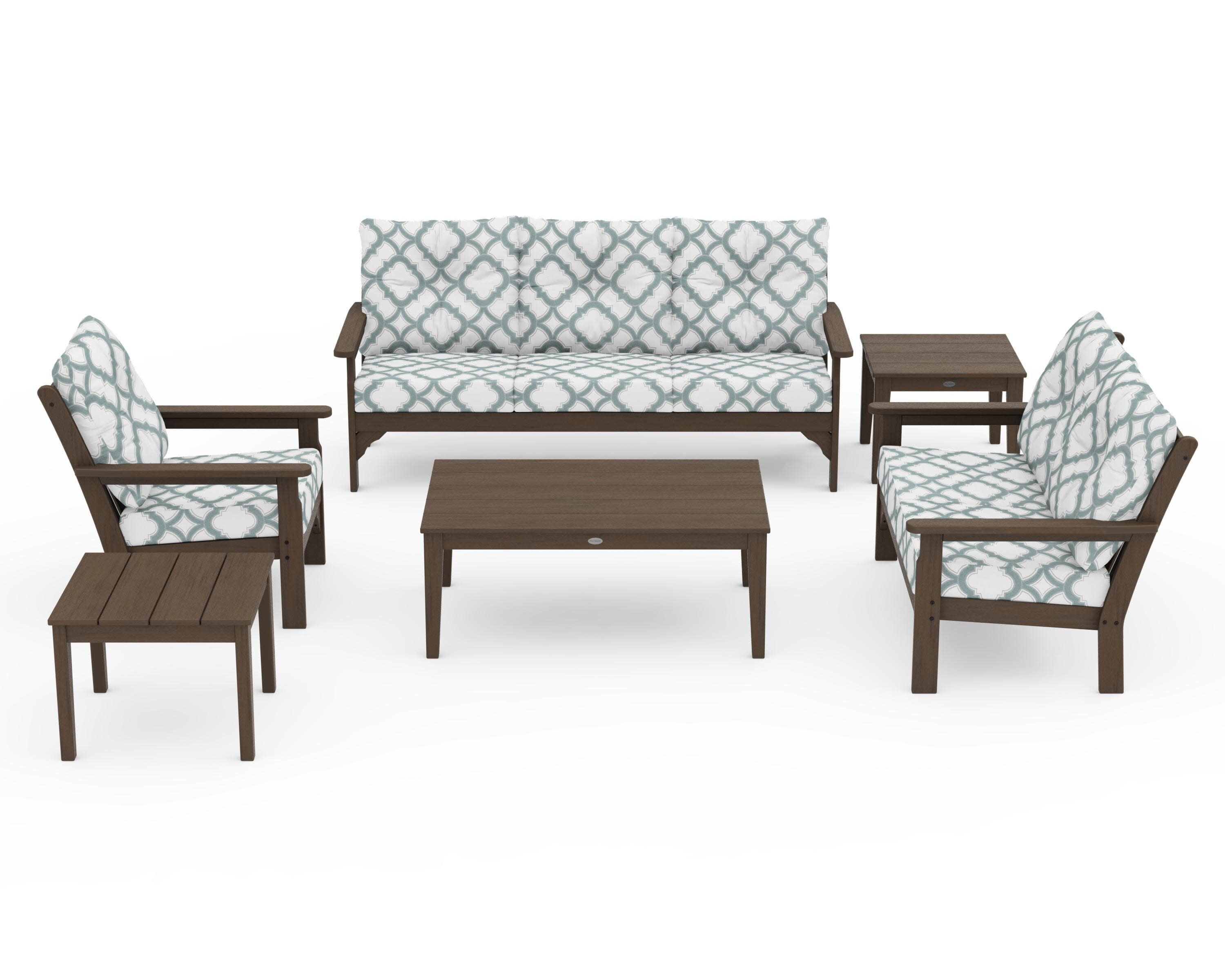 Vineyard 6-Piece Deep Seating Set in Kona / Trellis Glacier Spa