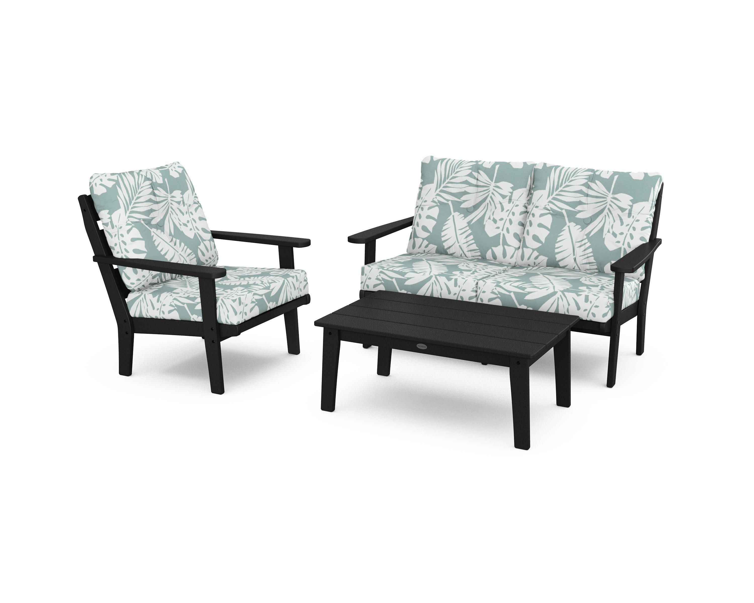 Lakeside 3-Piece Deep Seating Set in Black / Leaf Glacier Spa