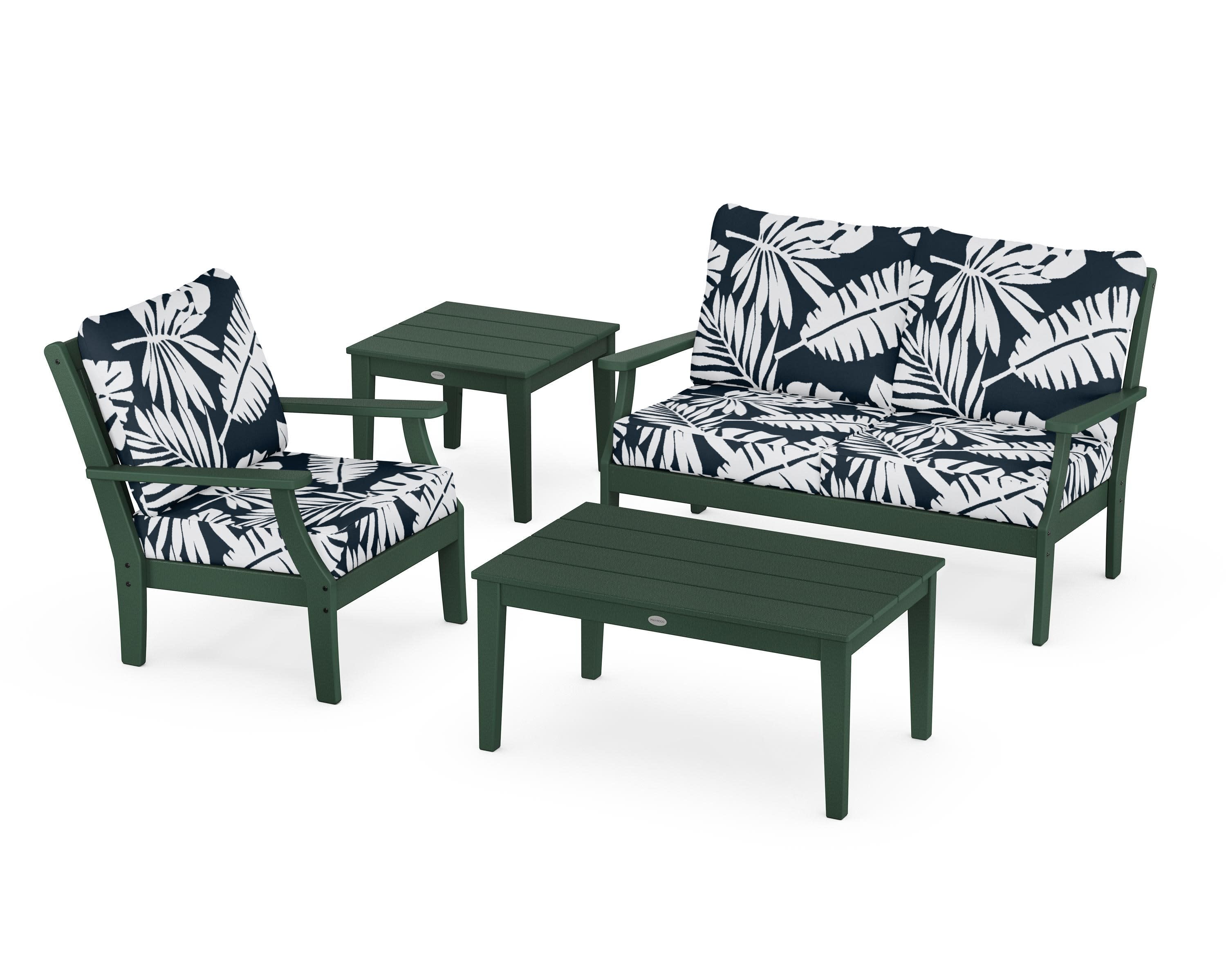 Braxton 4-Piece Deep Seating Set in Green / Leaf Marine Indigo