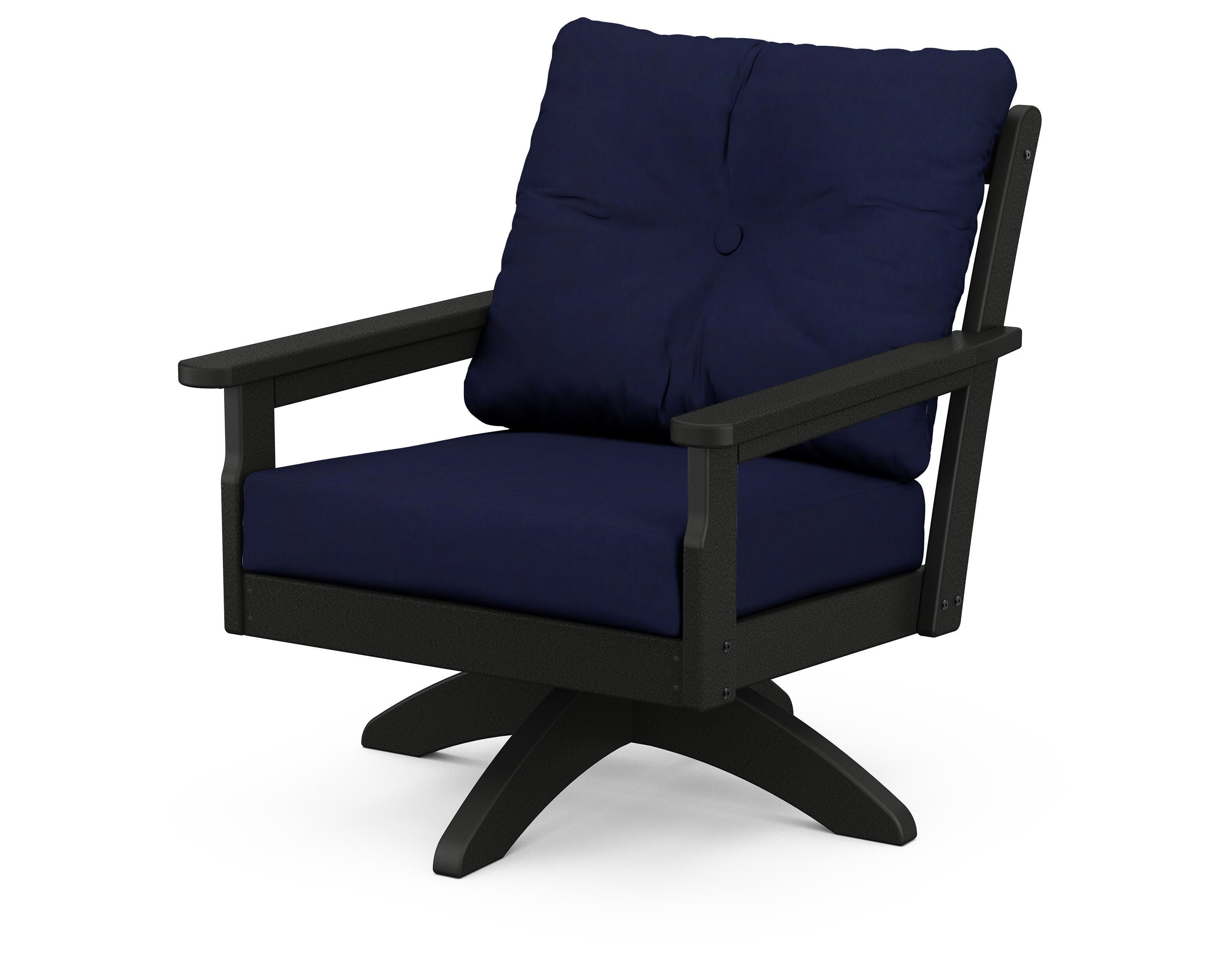 Vineyard Deep Seating Swivel Chair in Black / Navy