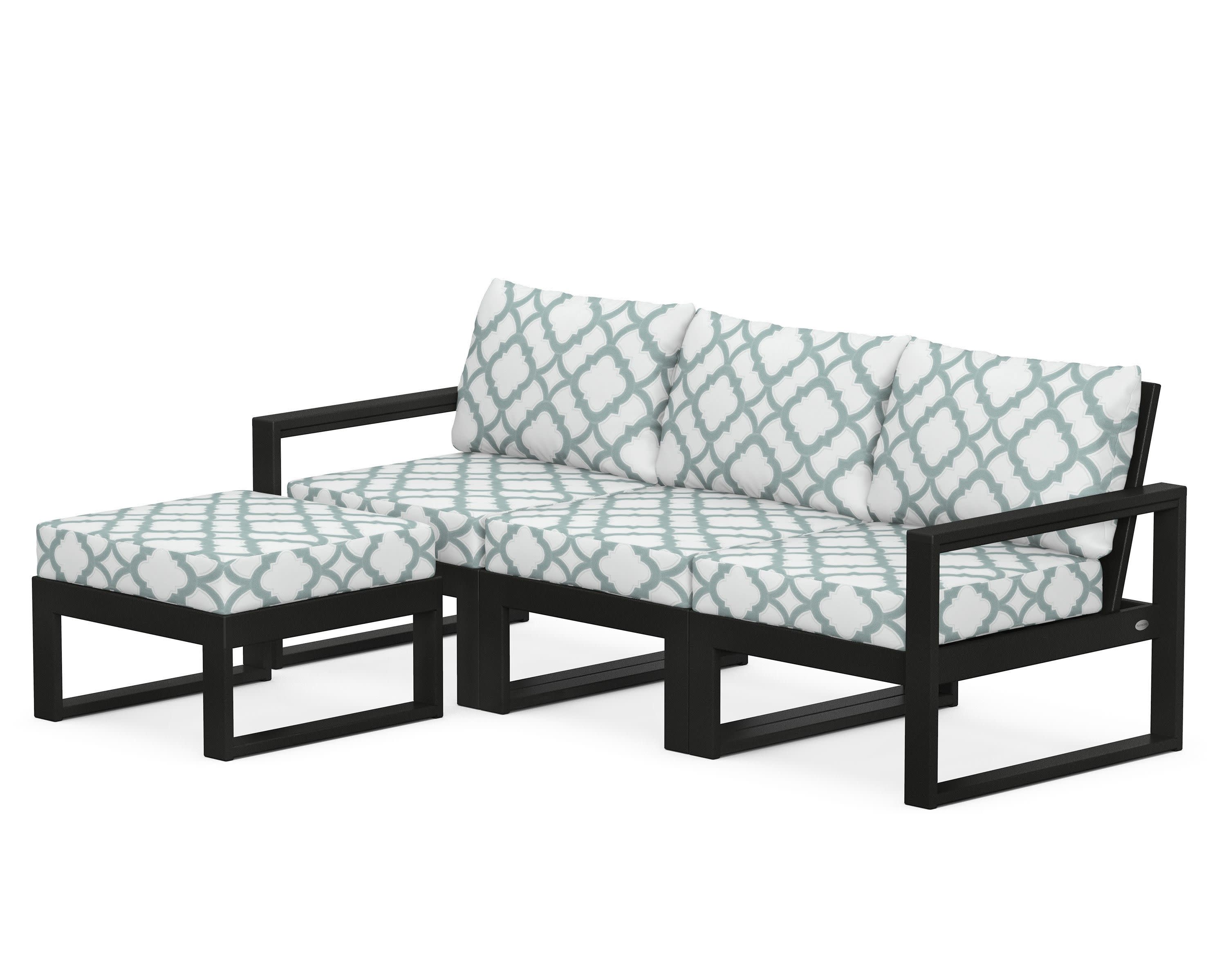 EDGE 4-Piece Modular Deep Seating Set with Ottoman in Black / Trellis Glacier Spa