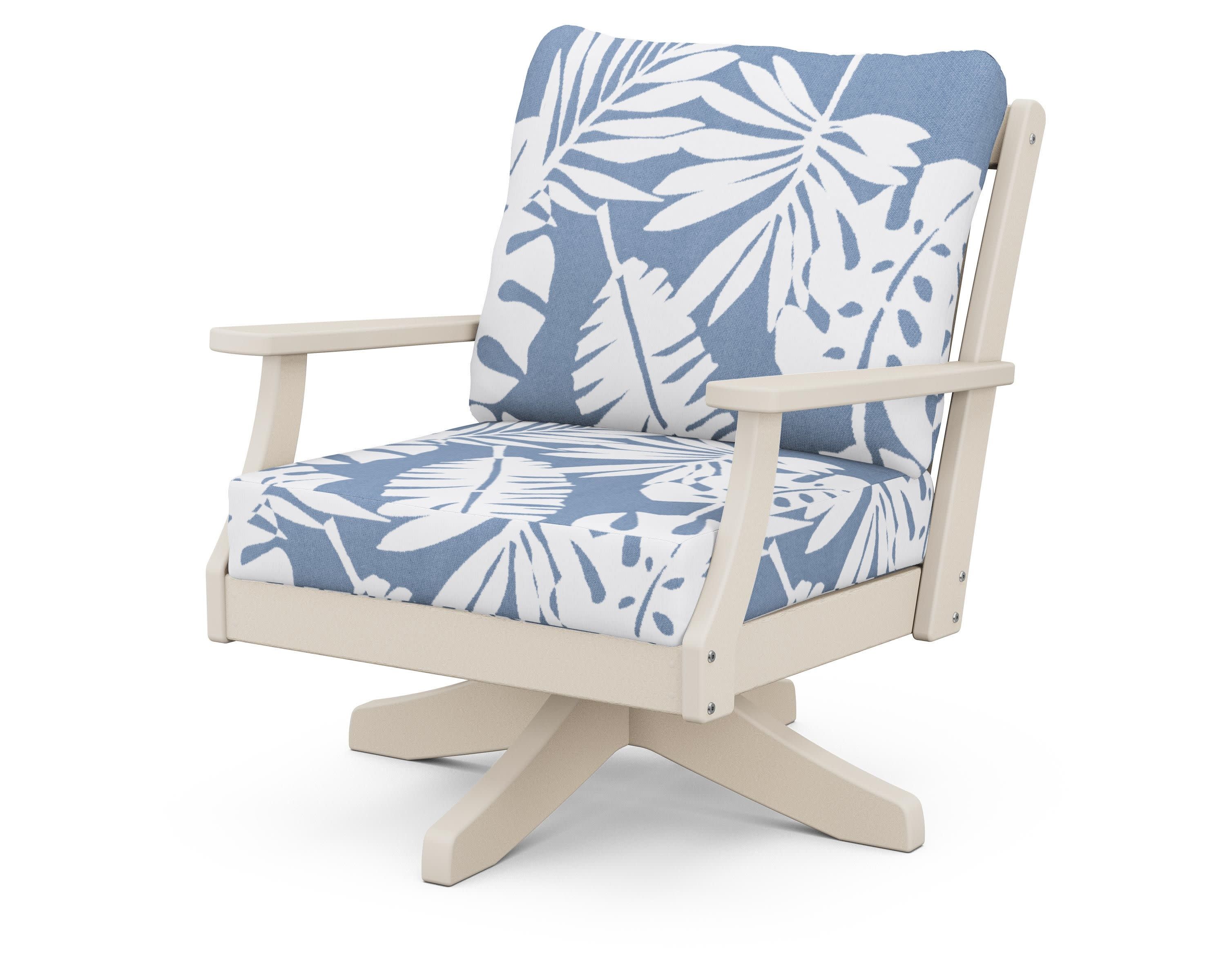 Braxton Deep Seating Swivel Chair in Sand / Leaf Sky Blue
