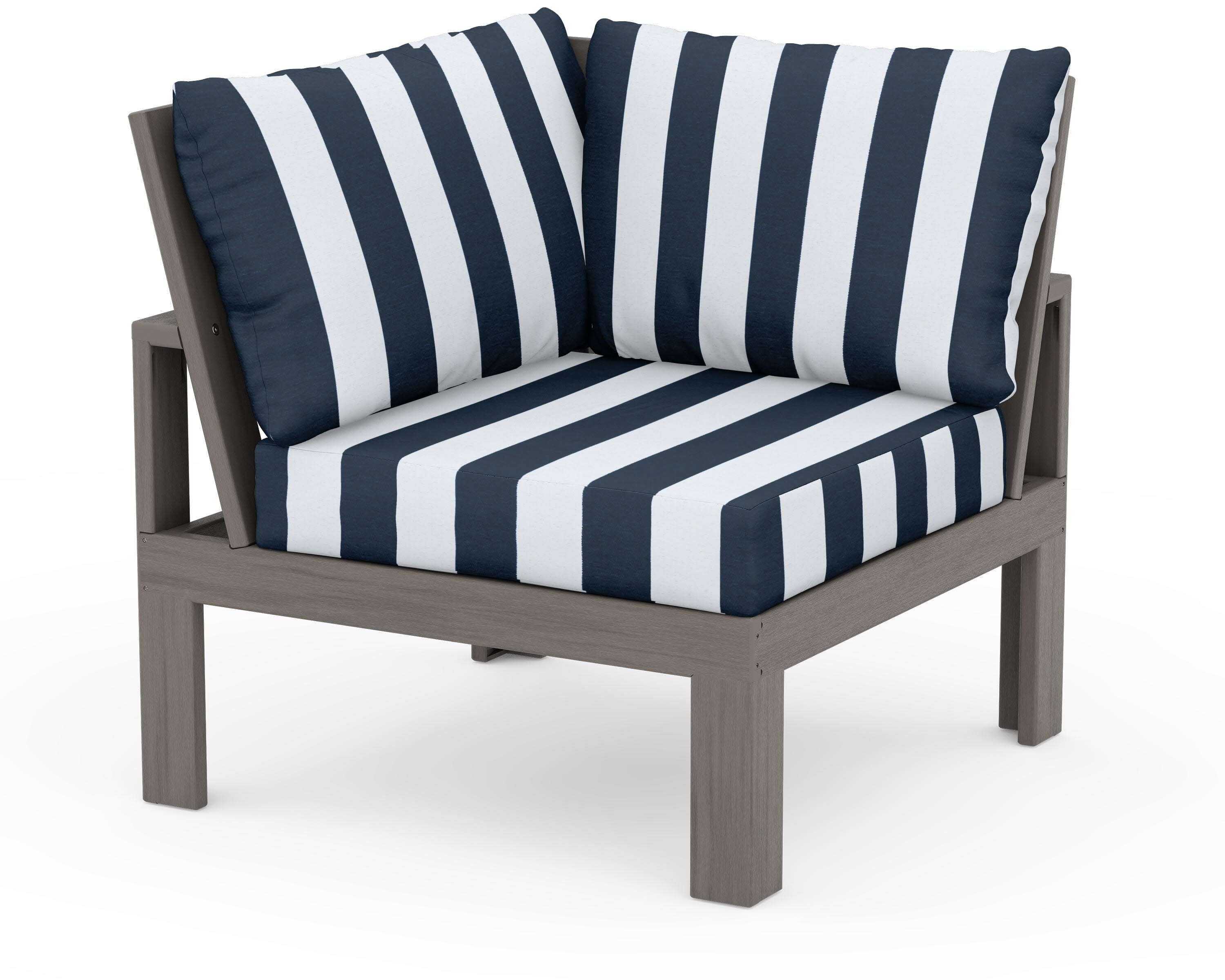 Modular Corner Chair in Driftwood / Cabana Stripe Marine Indigo