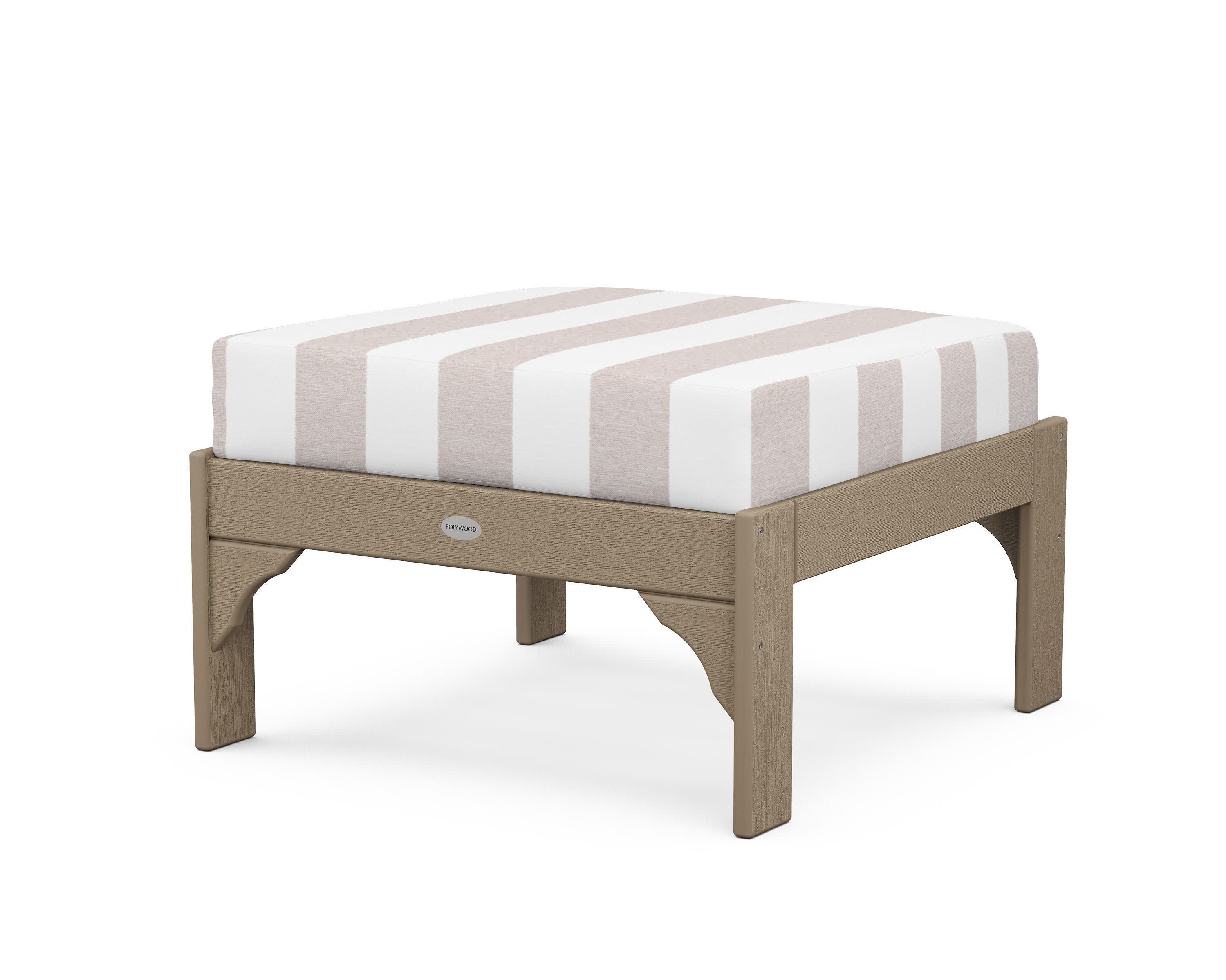 Vineyard Deep Seating Ottoman in Vintage Sahara / Cabana Stripe Dune Burlap