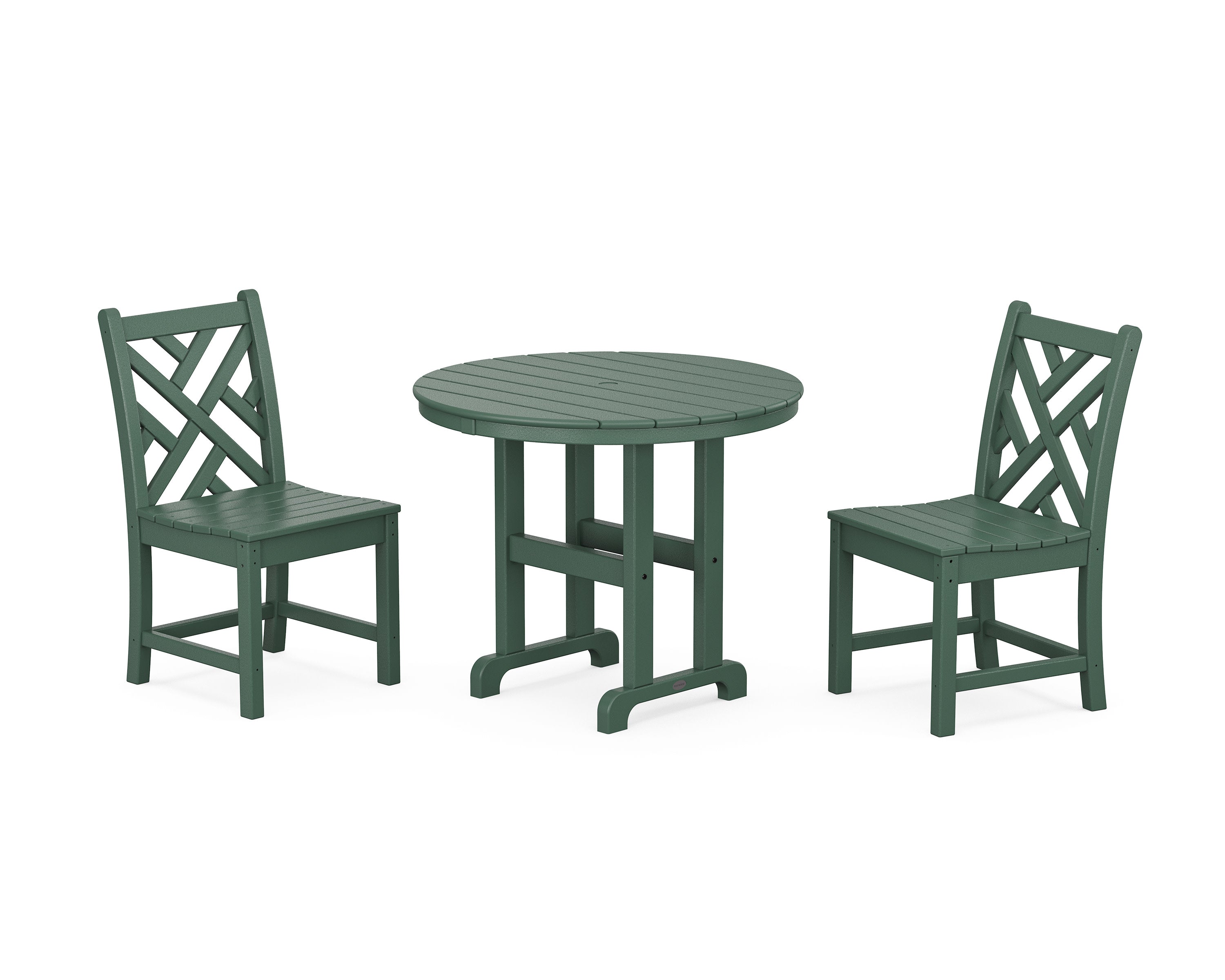 Chippendale Side Chair 3-Piece Round Dining Set in Green