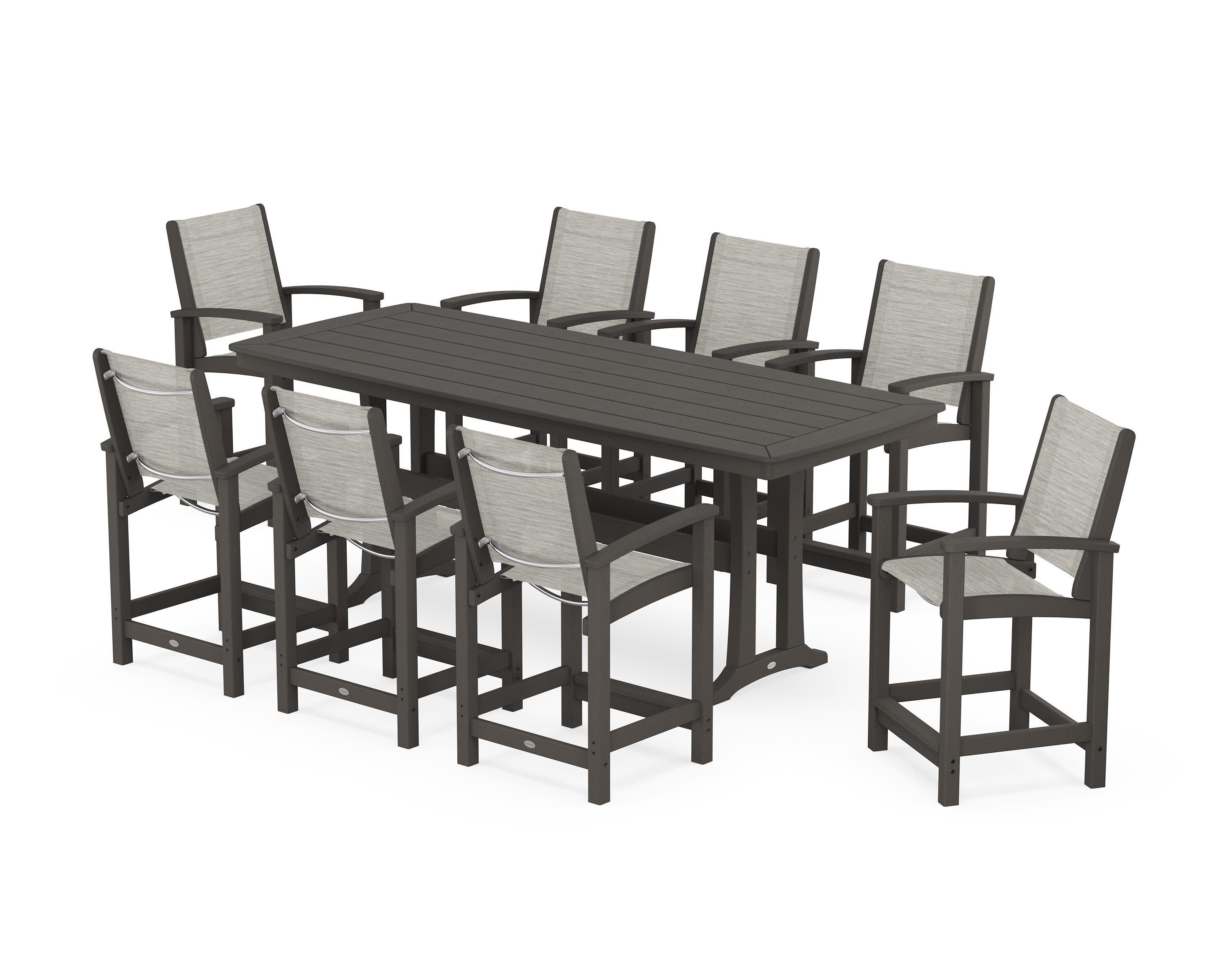 Coastal 9-Piece Counter Set with Trestle Legs in Vintage Coffee / Birch Sling