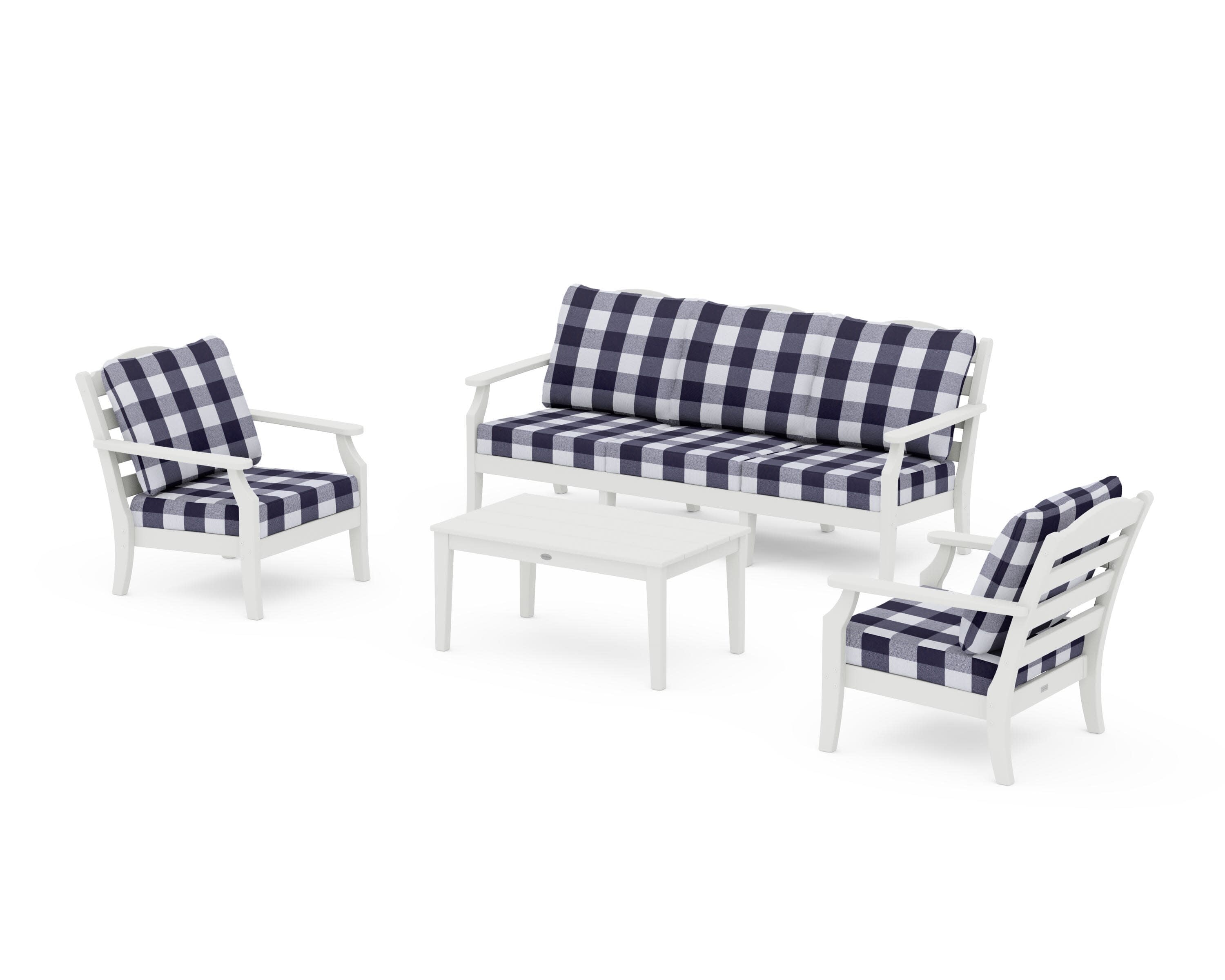 Savannah 4-Piece Deep Seating Set with Sofa in Vintage White / Buffalo Plaid Navy
