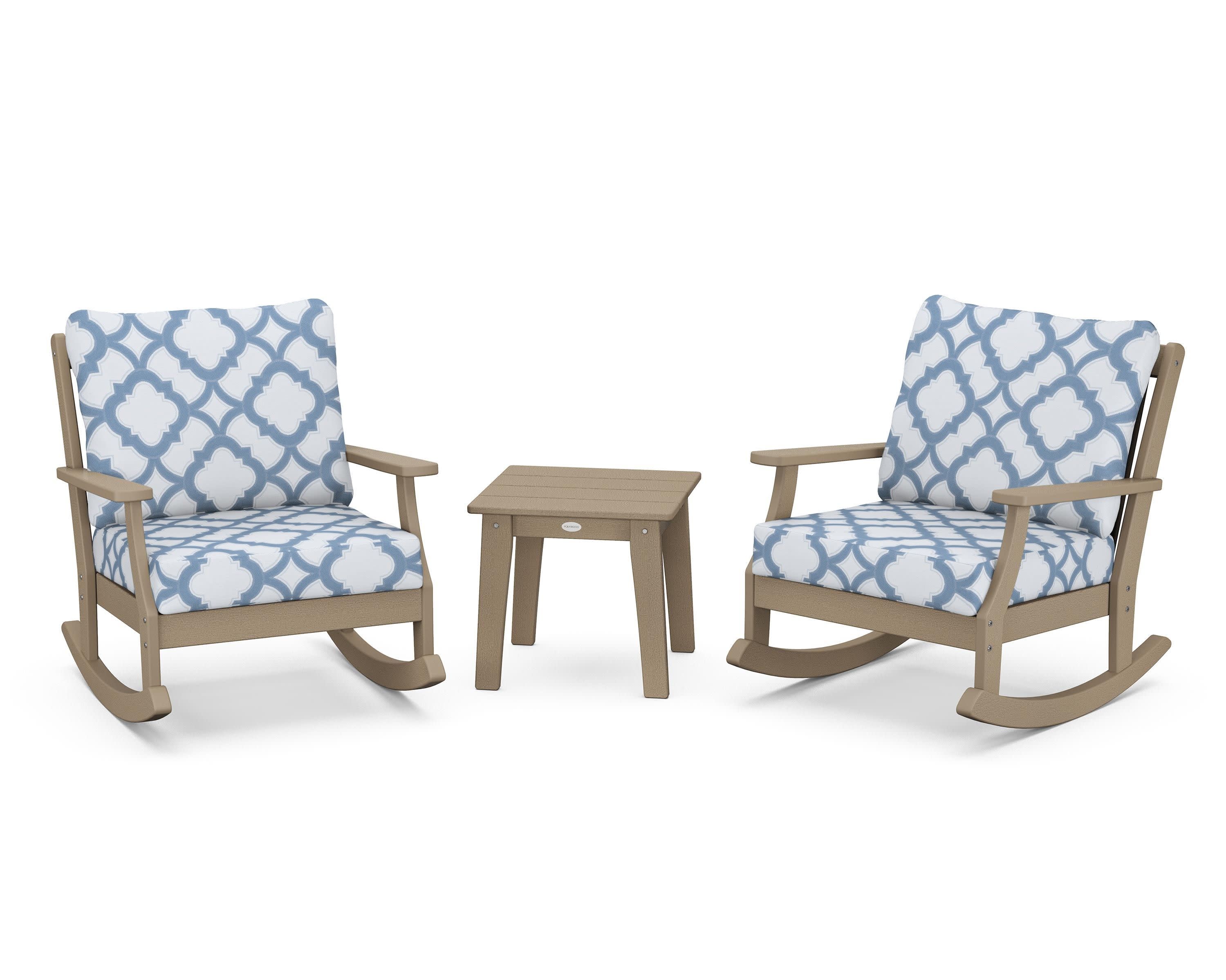 Braxton 3-Piece Deep Seating Rocker Set in Vintage Sahara / Trellis Sky Blue