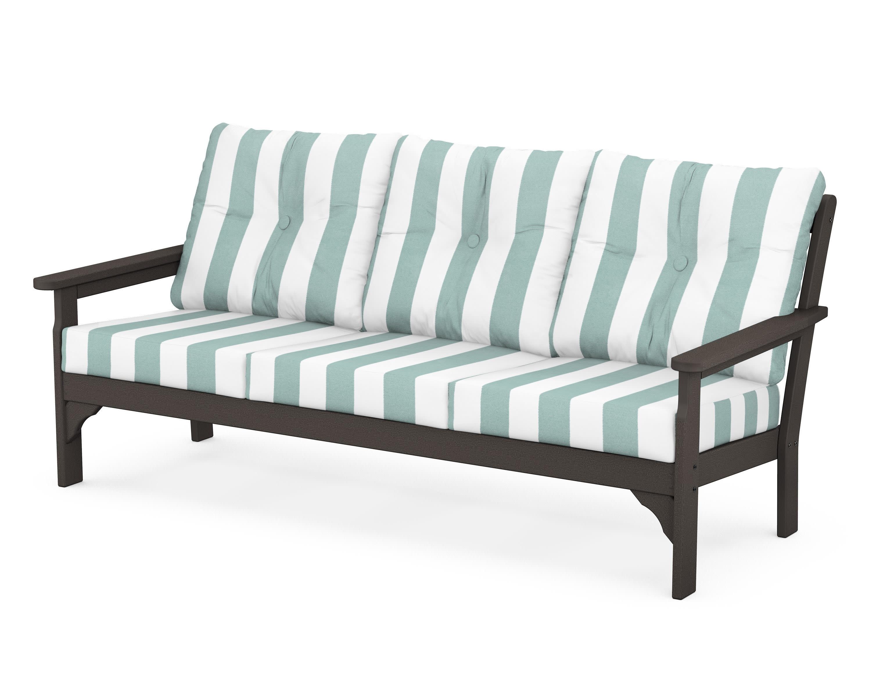 Vineyard Deep Seating Sofa in Vintage Coffee / Cabana Stripe Glacier Spa