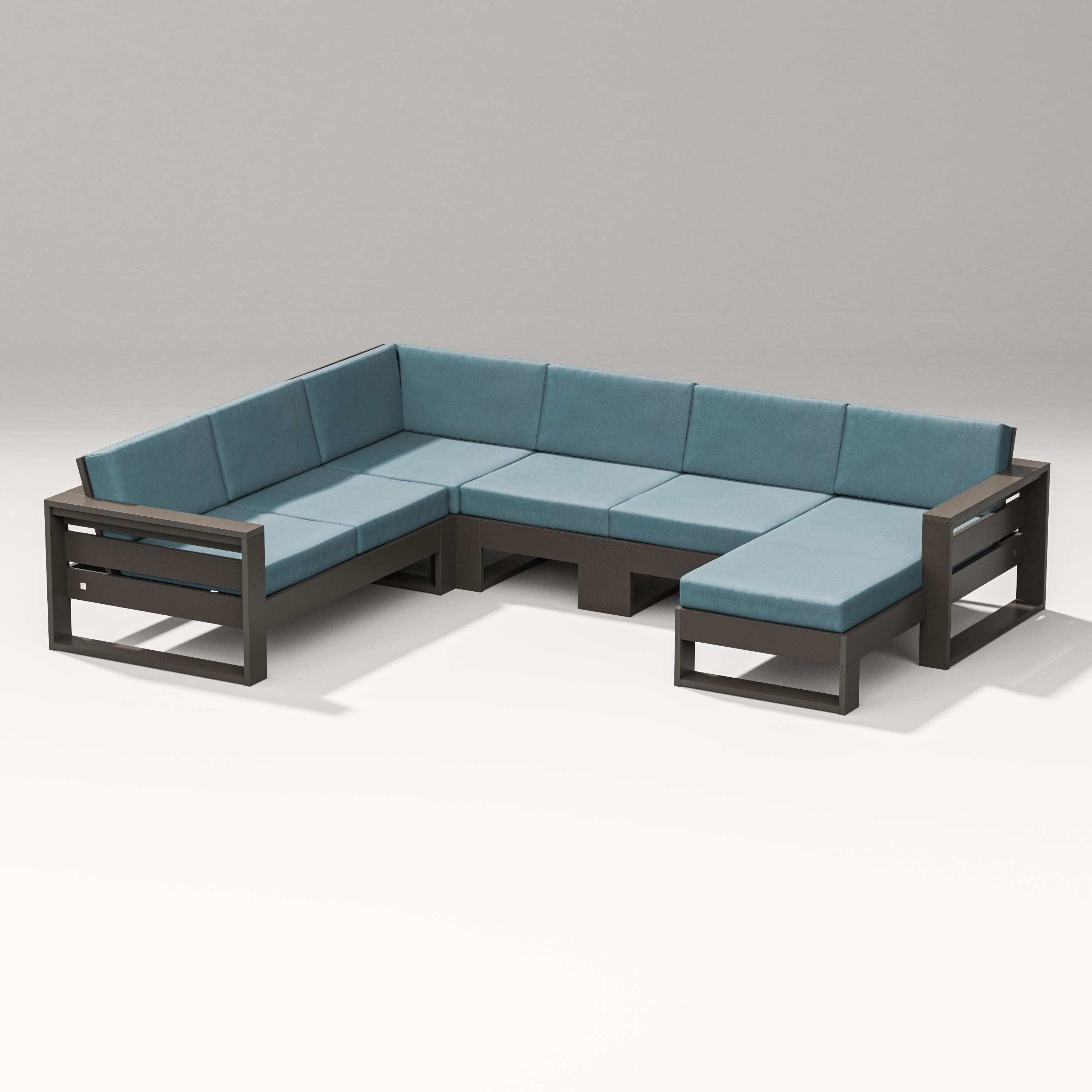 Latitude Corner Sectional with Right Chaise in Vintage Coffee / Ocean Teal