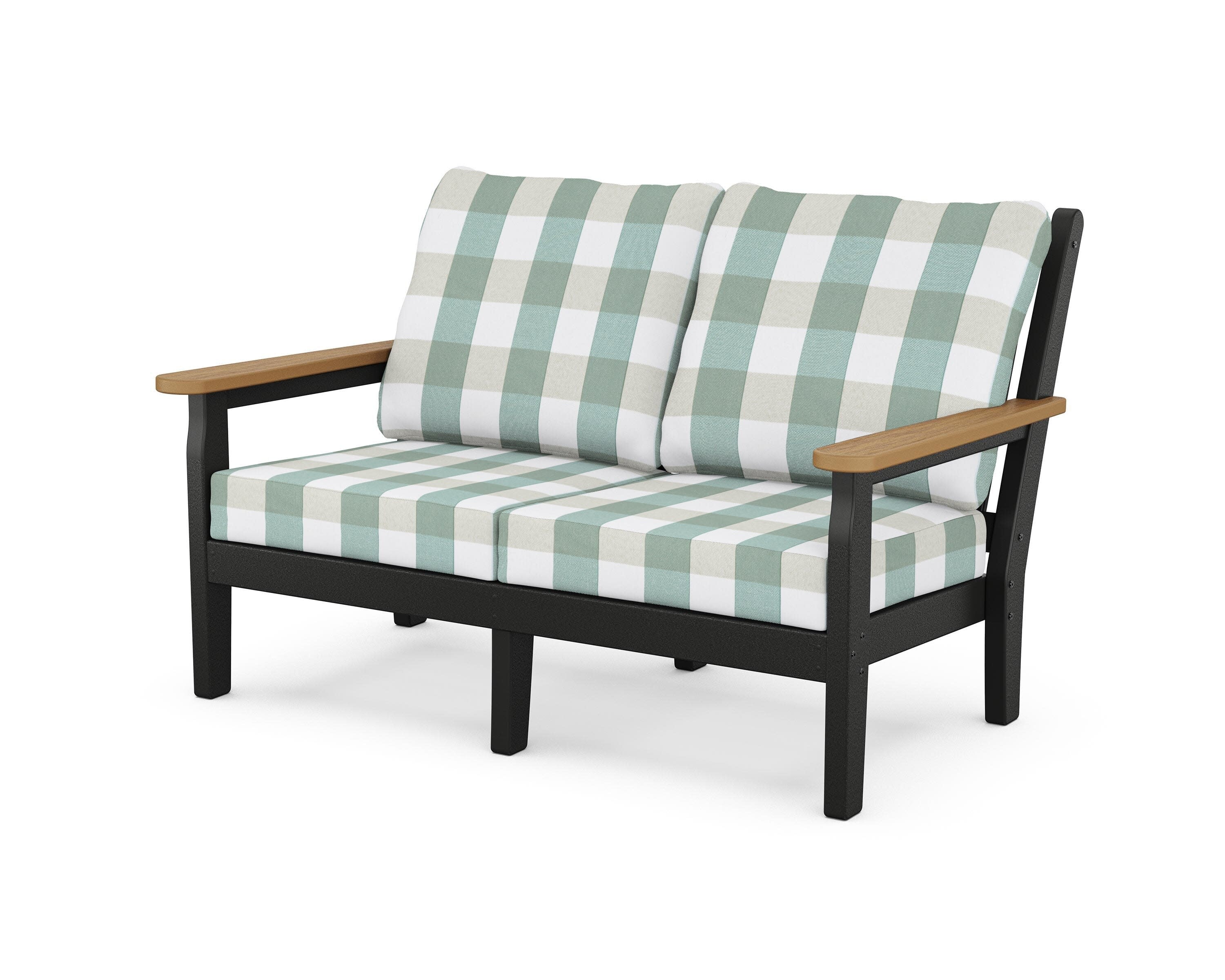 Chippendale Deep Seating Loveseat in Black / Natural / Buffalo Plaid Glacier Spa