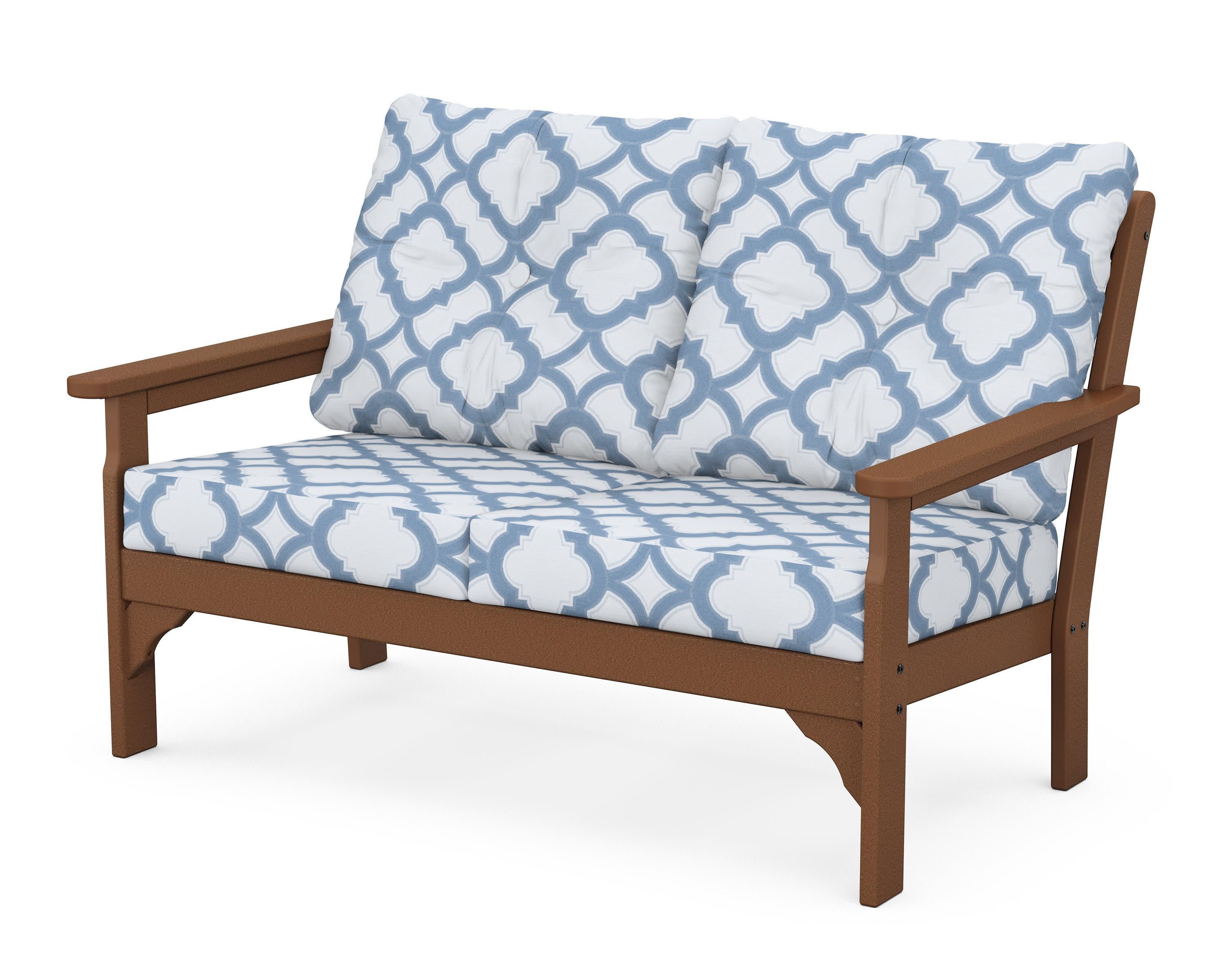 Vineyard Deep Seating Loveseat in Teak / Trellis Sky Blue