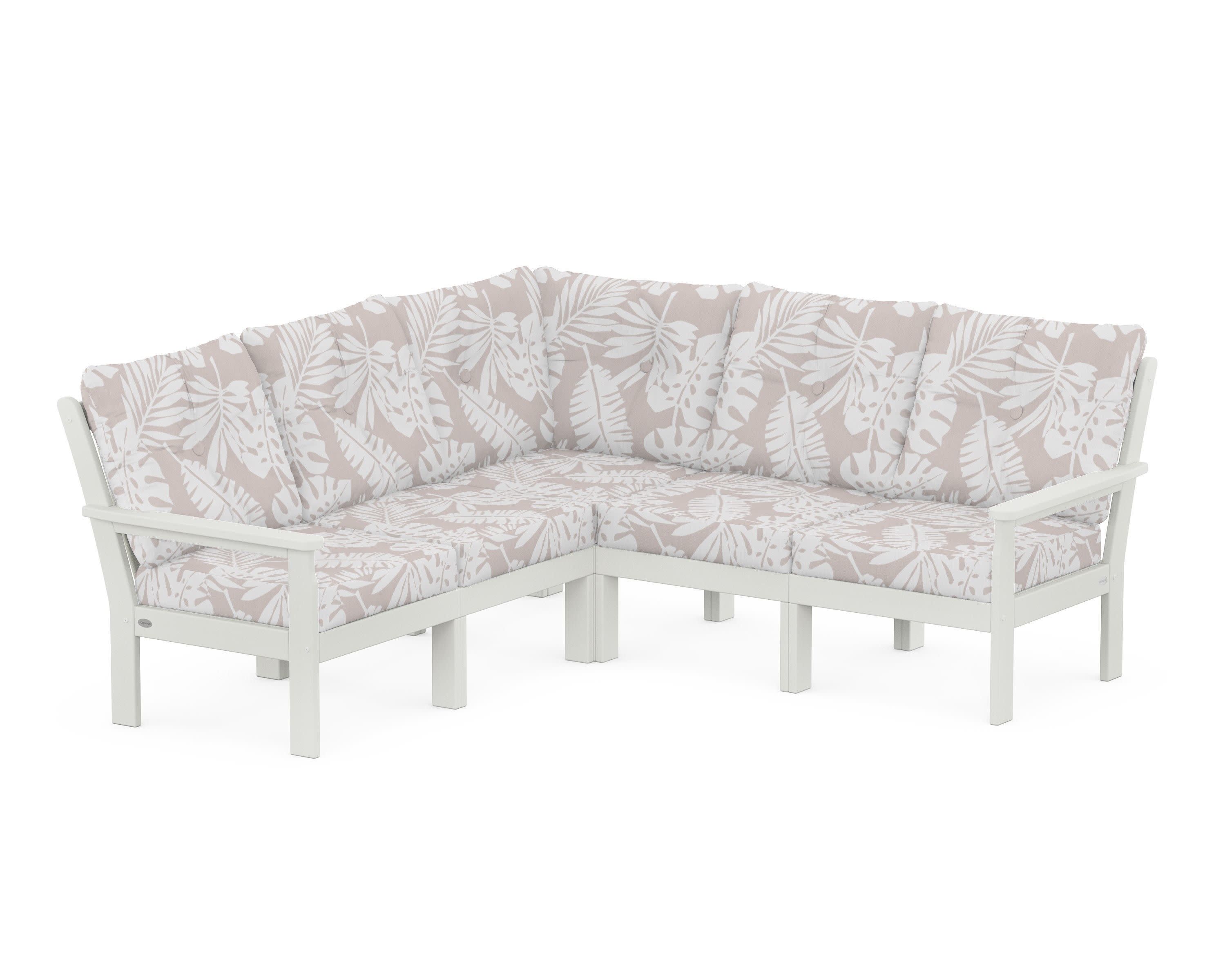 Vineyard 5-Piece Sectional in Vintage White / Leaf Dune Burlap