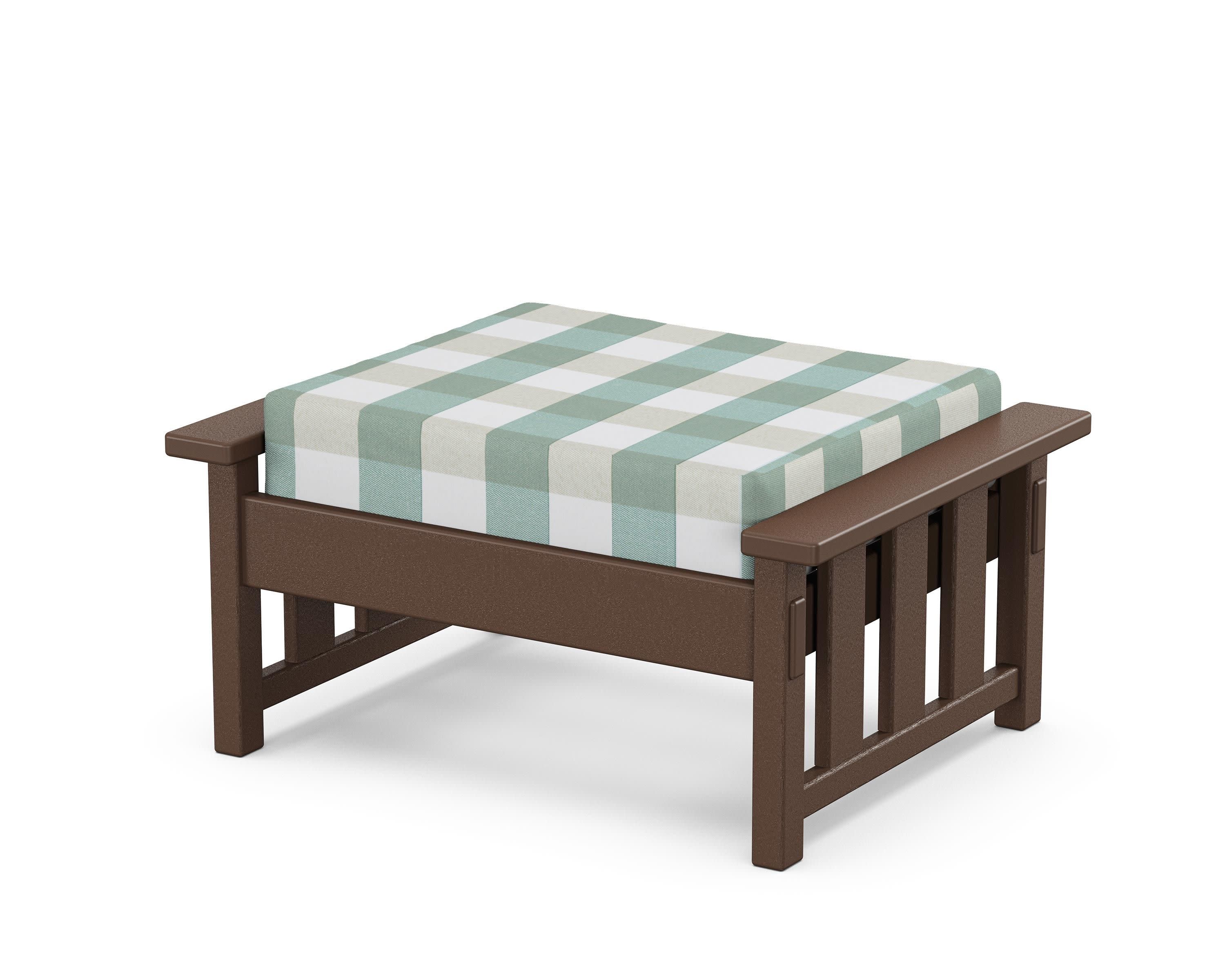 Acadia Deep Seating Ottoman in Mahogany / Buffalo Plaid Glacier Spa