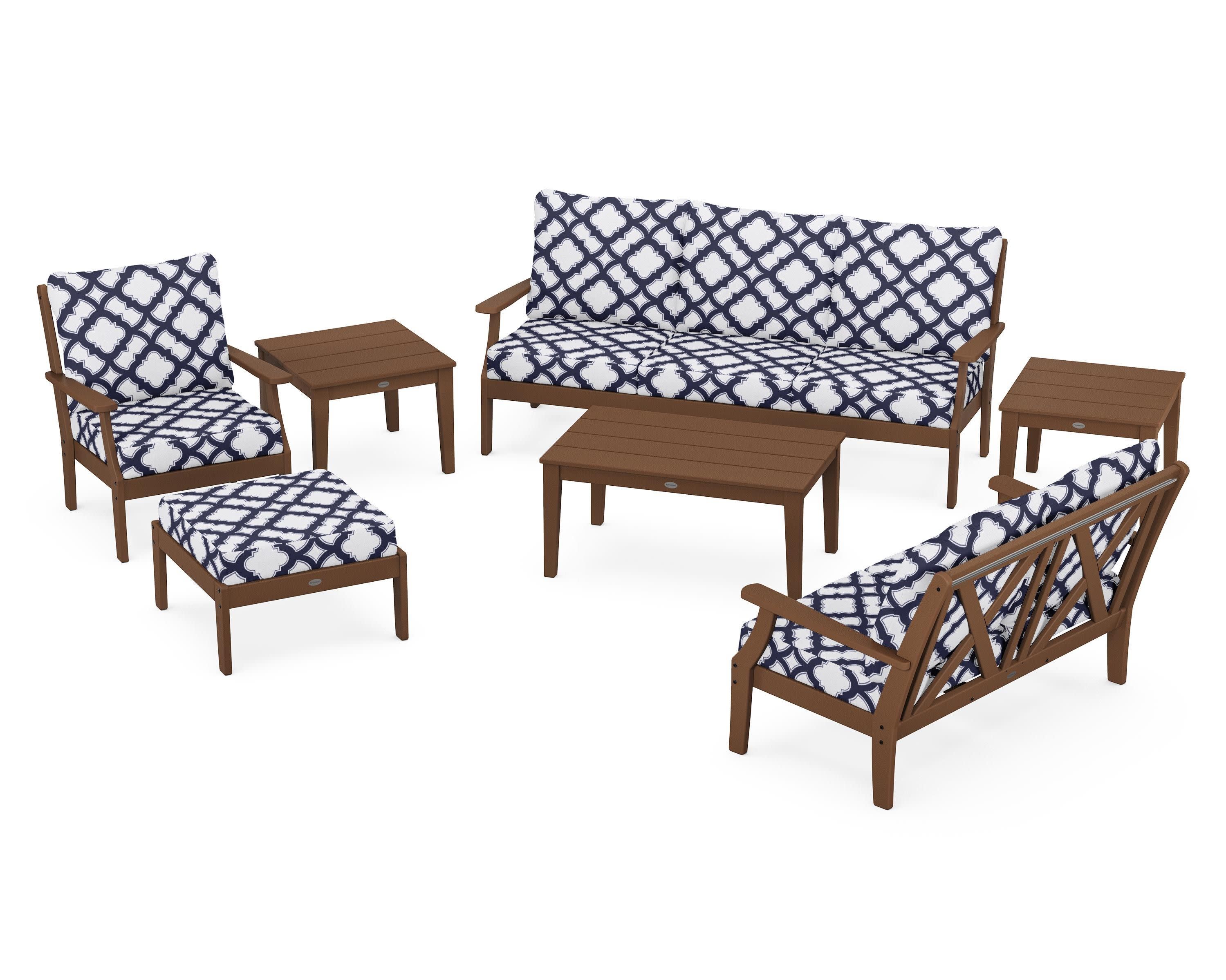 Braxton 7-Piece Deep Seating Set in Teak / Trellis Navy