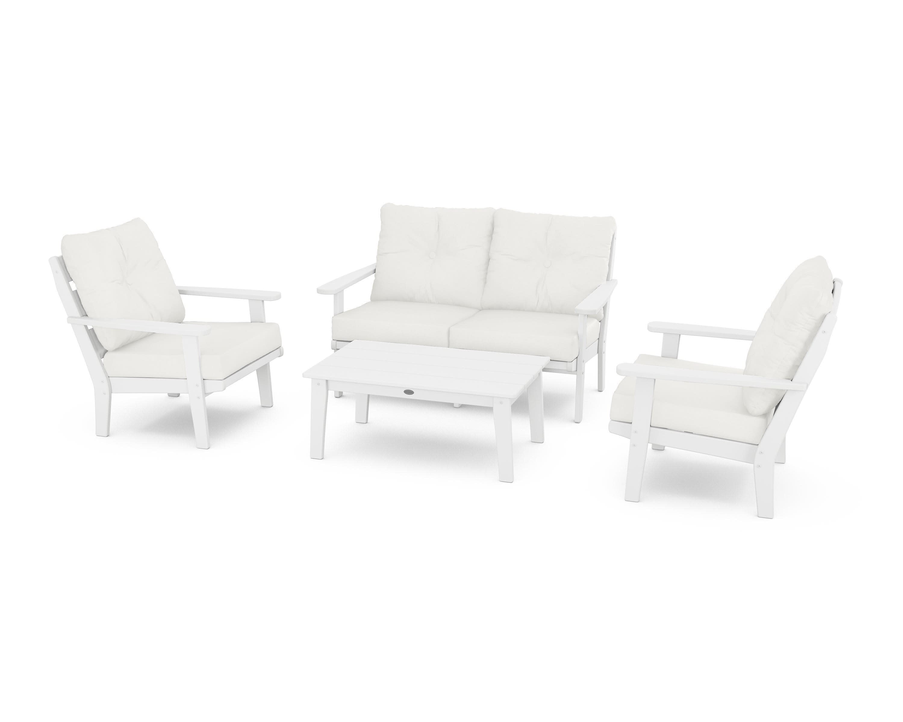 Lakeside 4-Piece Deep Seating Set in White / Natural Linen