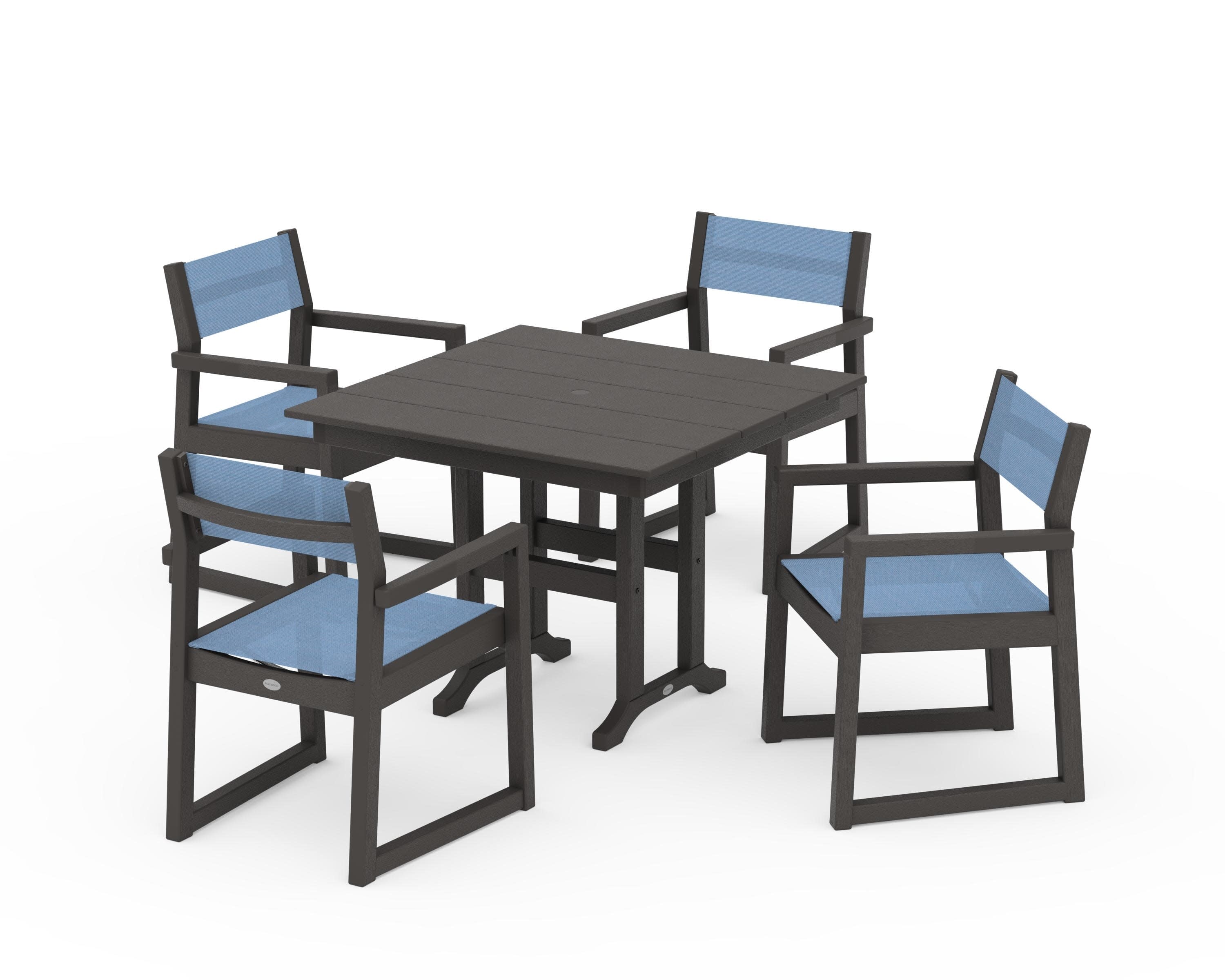 EDGE Sling Arm Chair 5-Piece Farmhouse Dining Set in Vintage Coffee / Poolside Sling