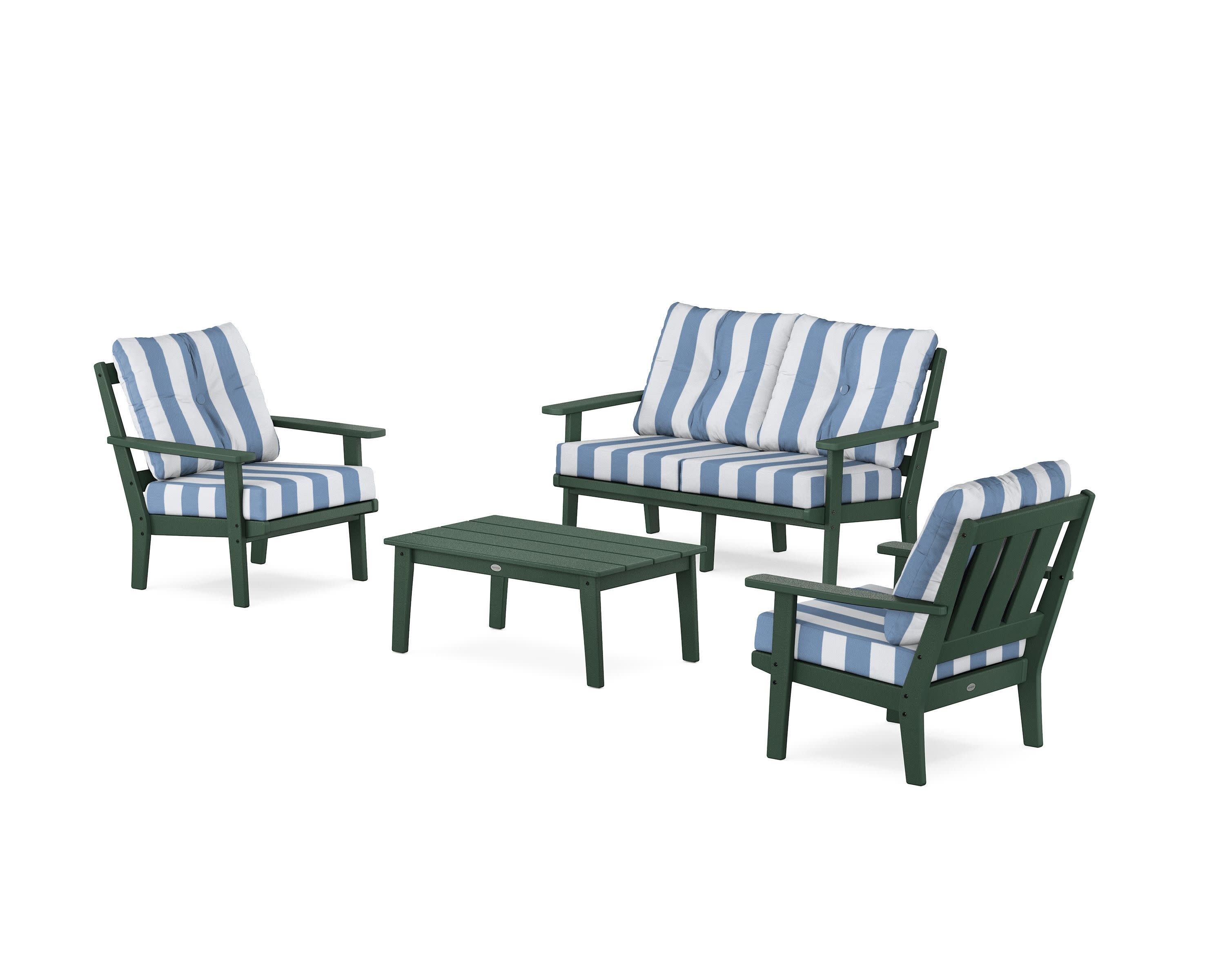 Oxford 4-Piece Deep Seating Set with Loveseat in Green / Cabana Stripe Sky Blue