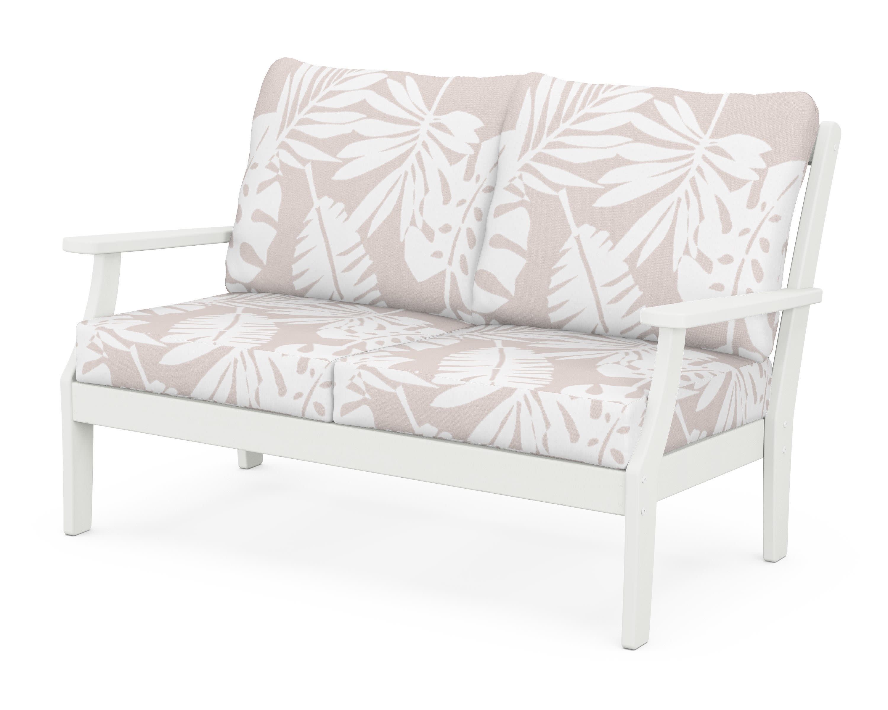 Braxton Deep Seating Loveseat in Vintage White / Leaf Dune Burlap