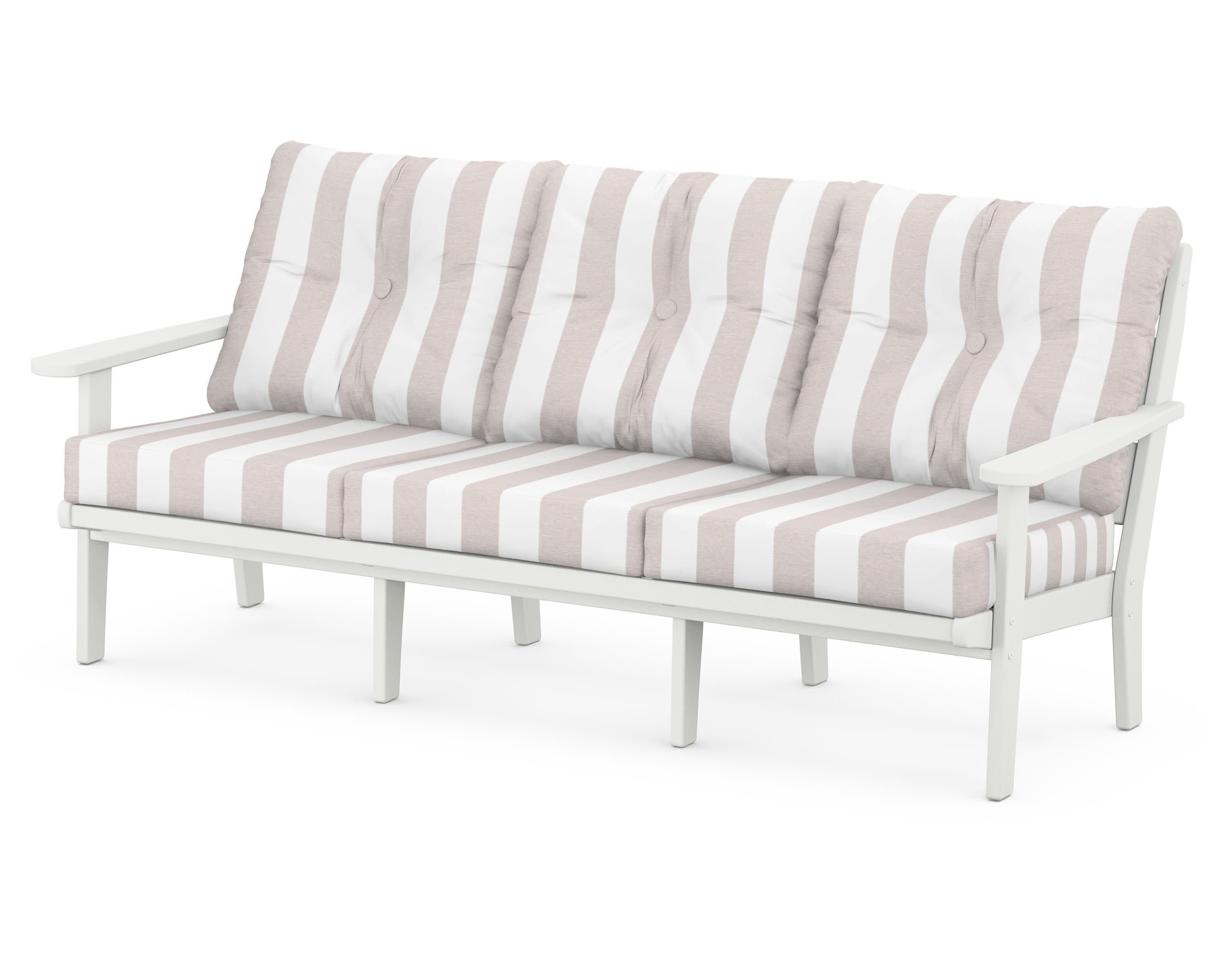 Lakeside Deep Seating Sofa in Vintage White / Cabana Stripe Dune Burlap