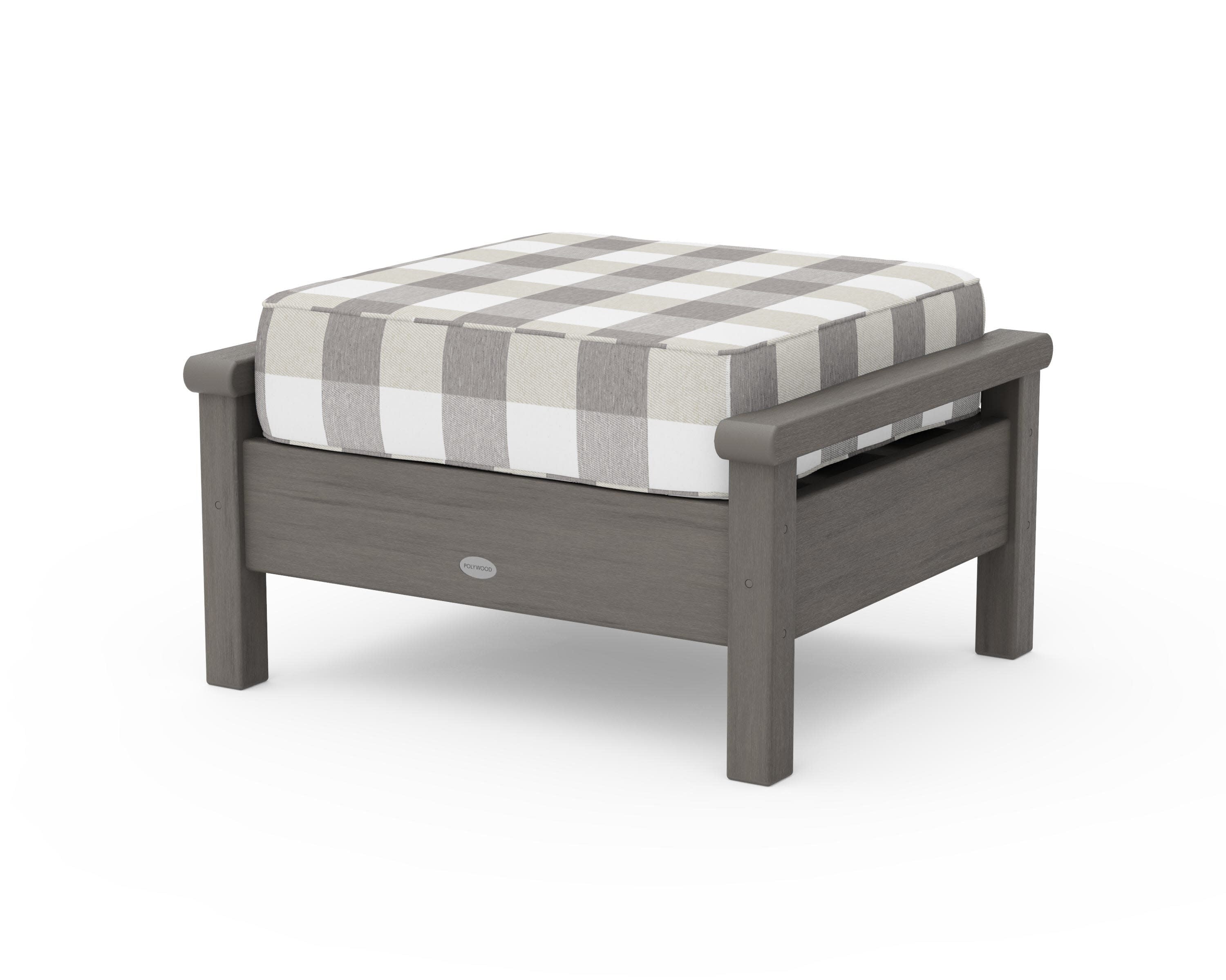 Harbour Deep Seating Ottoman in Driftwood / Buffalo Plaid Grey Mist