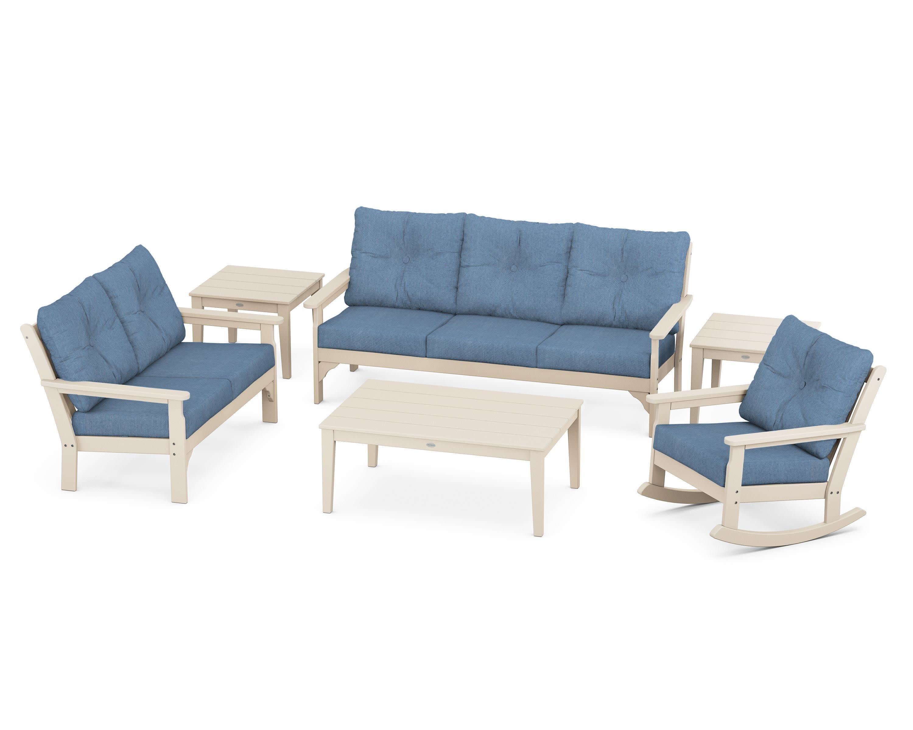 Vineyard 6-Piece Deep Seating Set in Sand / Sky Blue