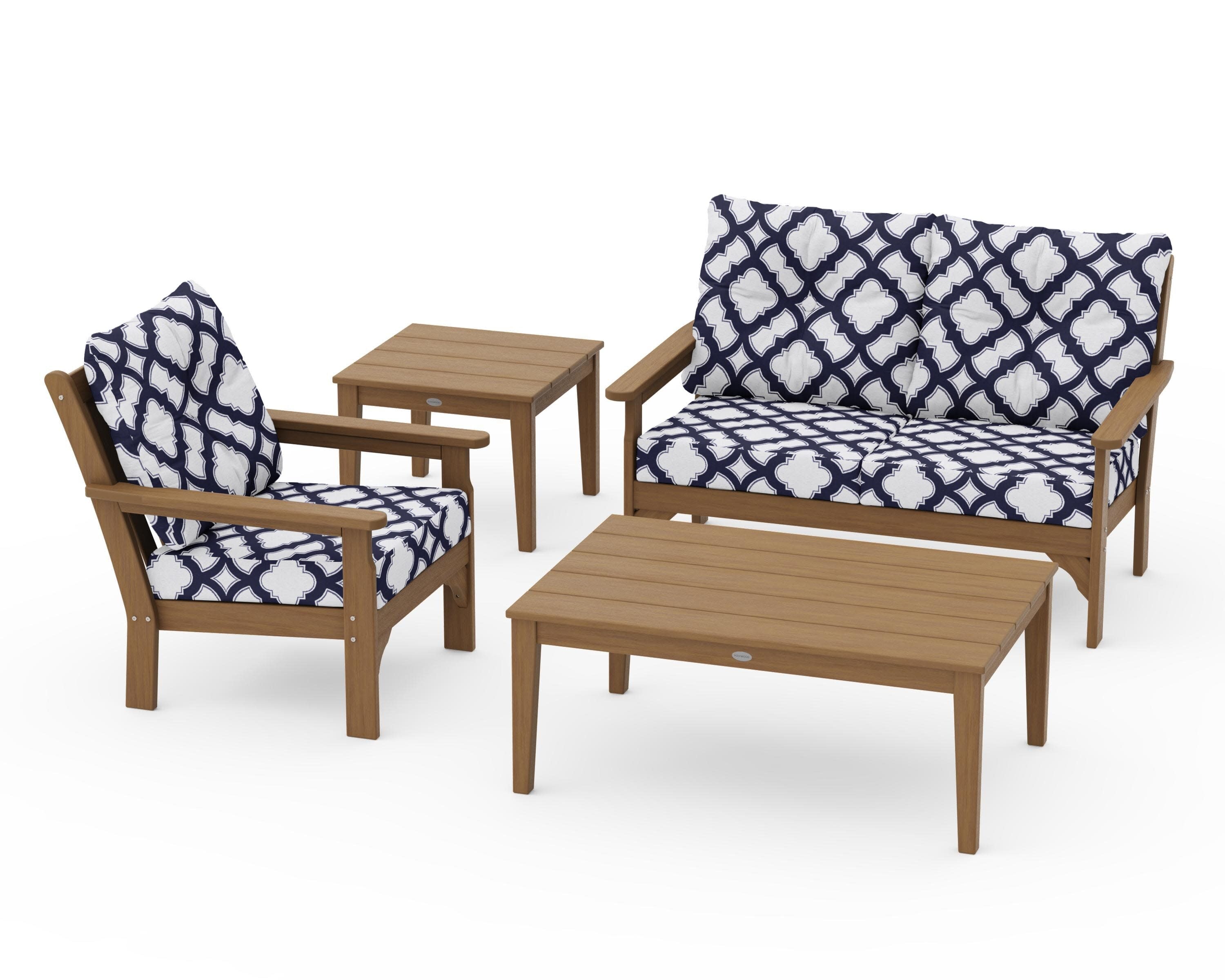 Vineyard 4-Piece Deep Seating Set in Natural / Trellis Navy