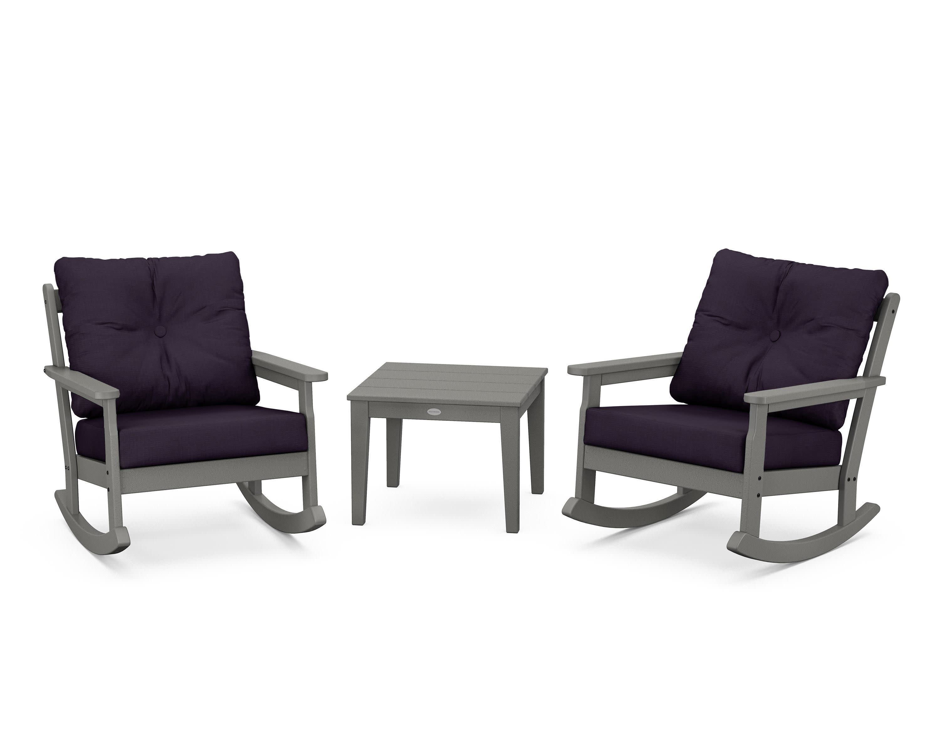 Vineyard 3-Piece Deep Seating Rocker Set in Slate Grey / Navy Linen