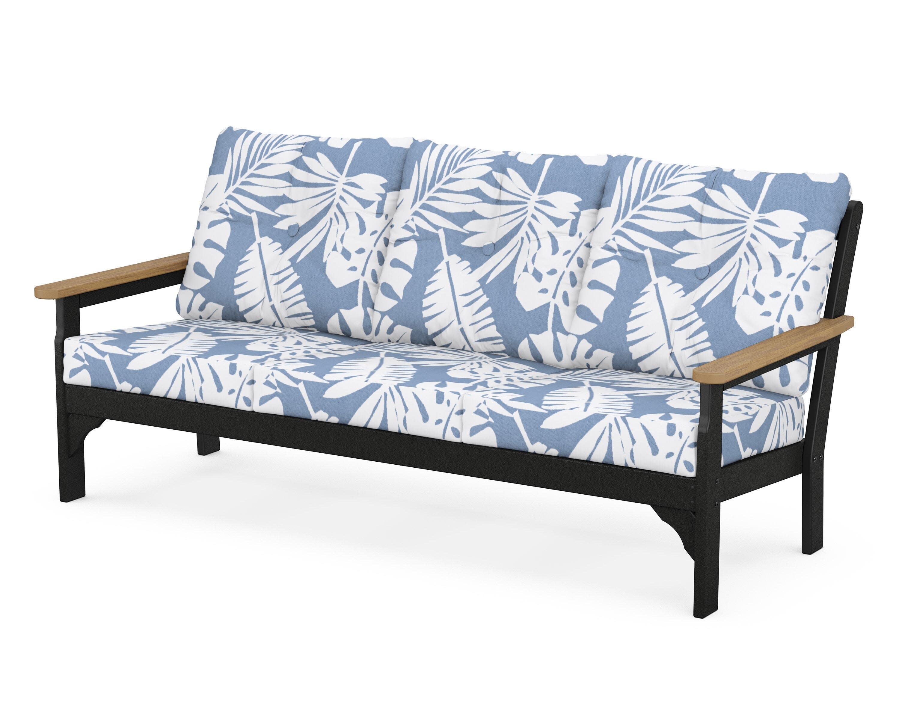 Vineyard Deep Seating Sofa in Black / Natural / Leaf Sky Blue