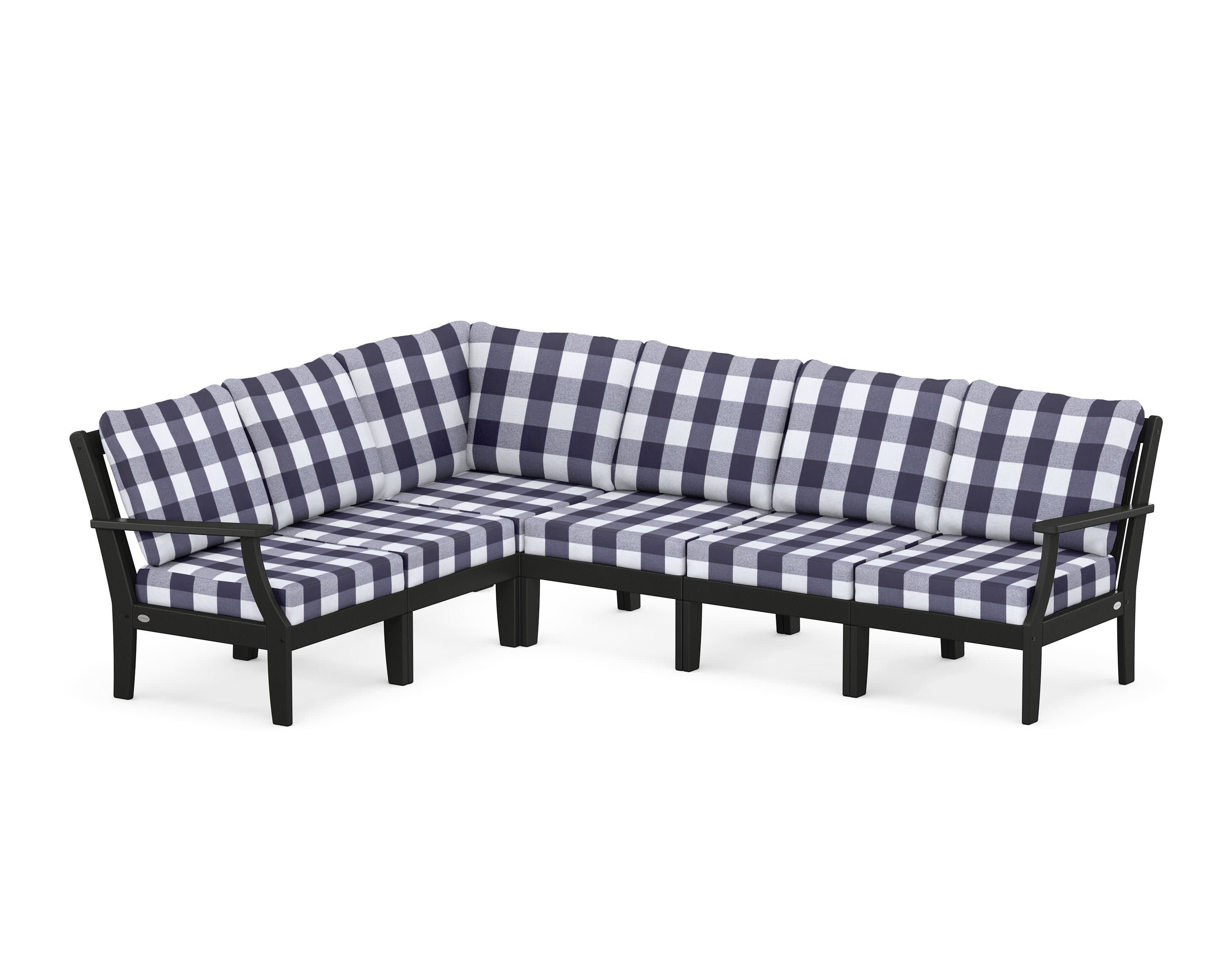 Braxton Modular 6-Piece Deep Seating Set in Black / Buffalo Plaid Navy