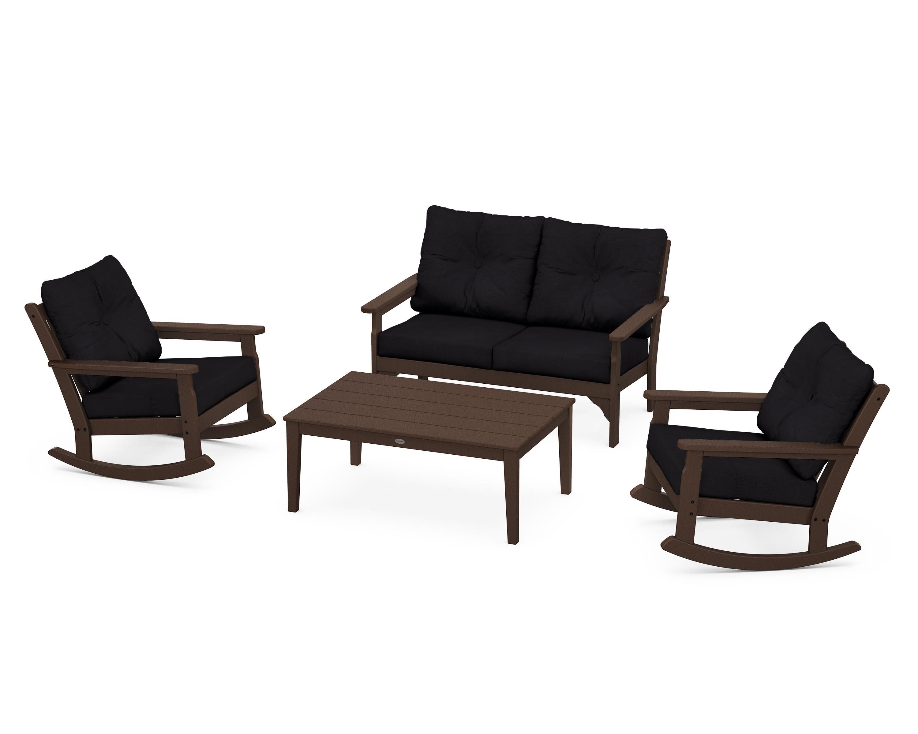 Vineyard 4-Piece Deep Seating Rocking Chair Set in Mahogany / Midnight Linen