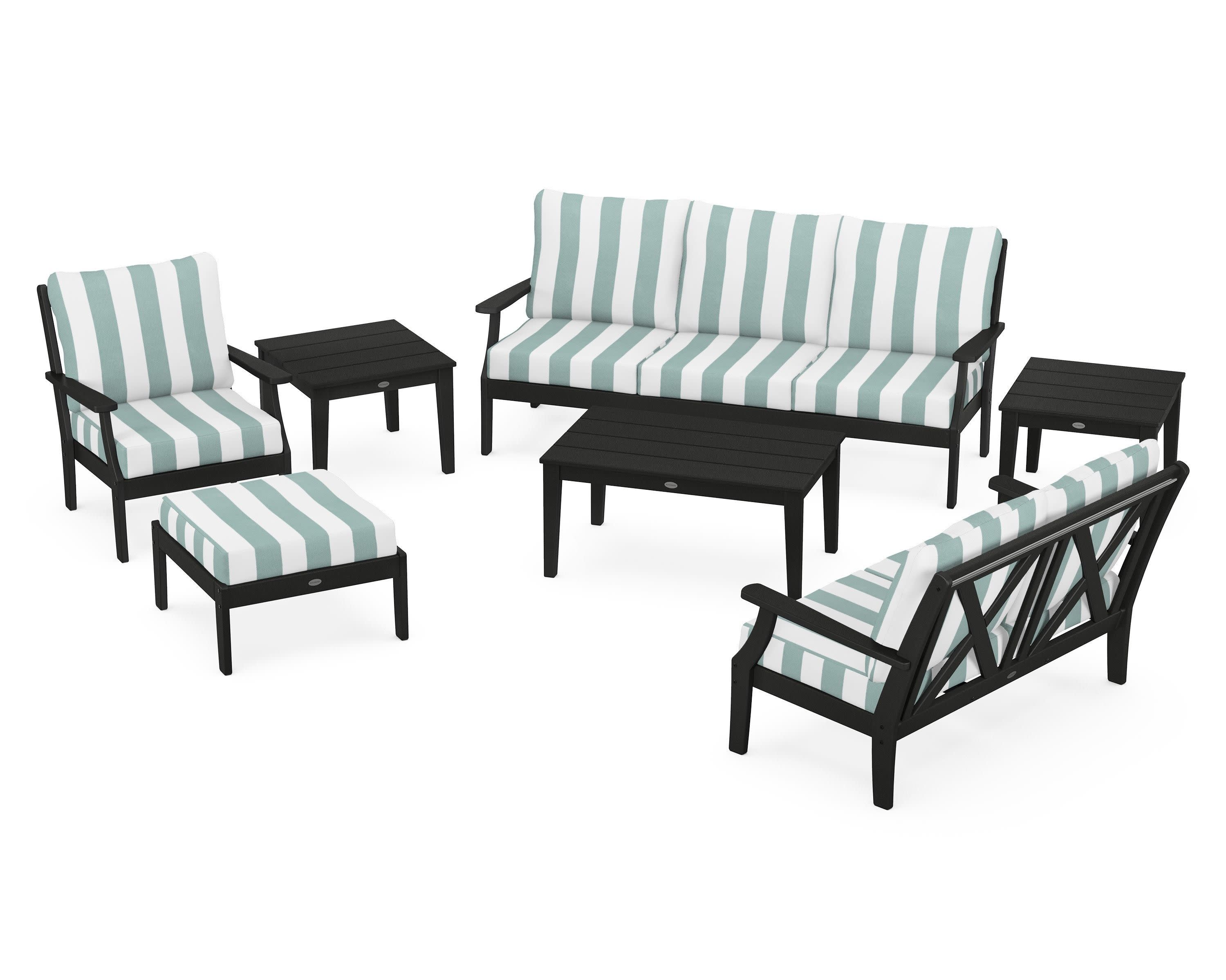 Braxton 7-Piece Deep Seating Set in Black / Cabana Stripe Glacier Spa