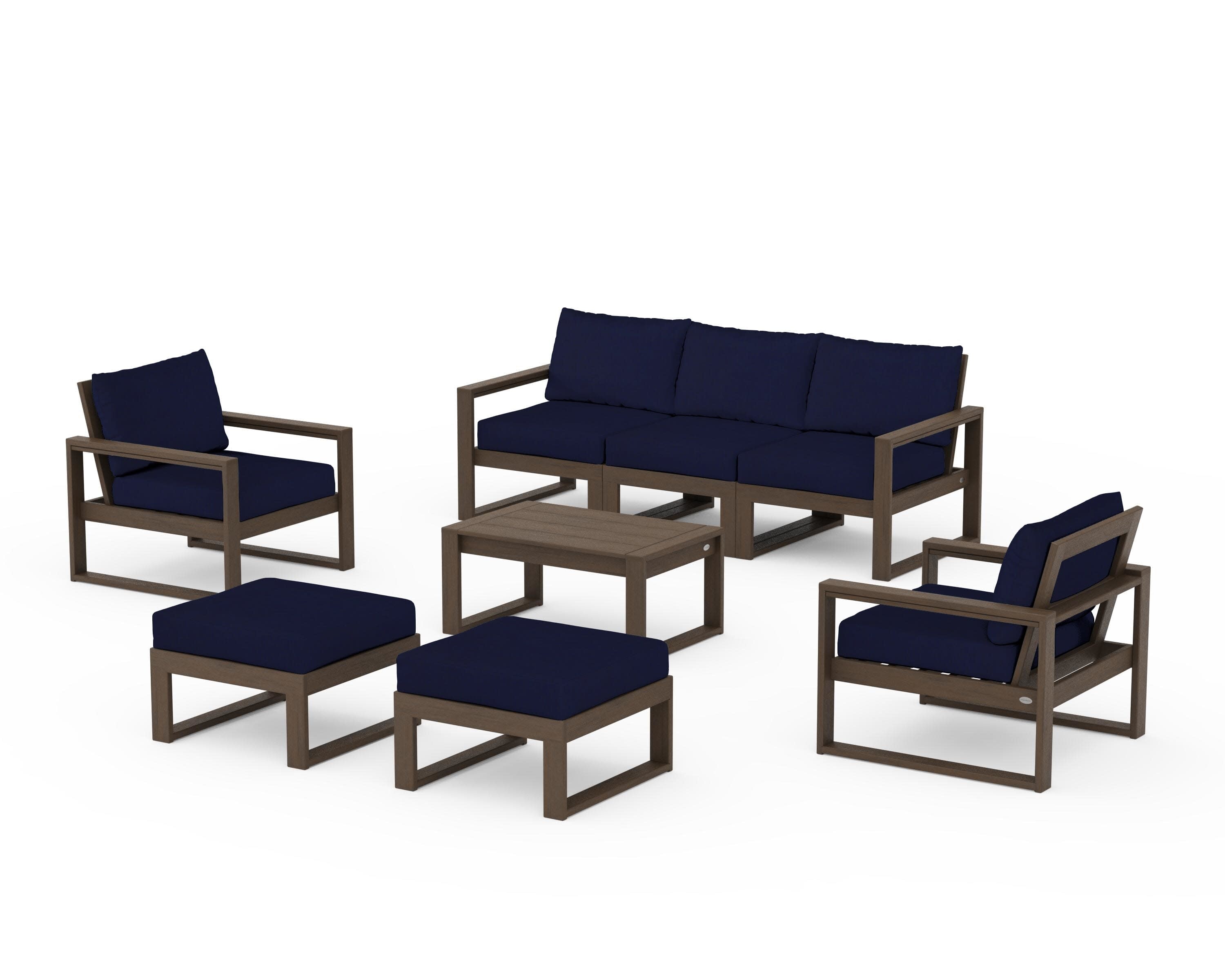 EDGE Sectional 8-Piece Lounge Sofa Set in Kona / Navy