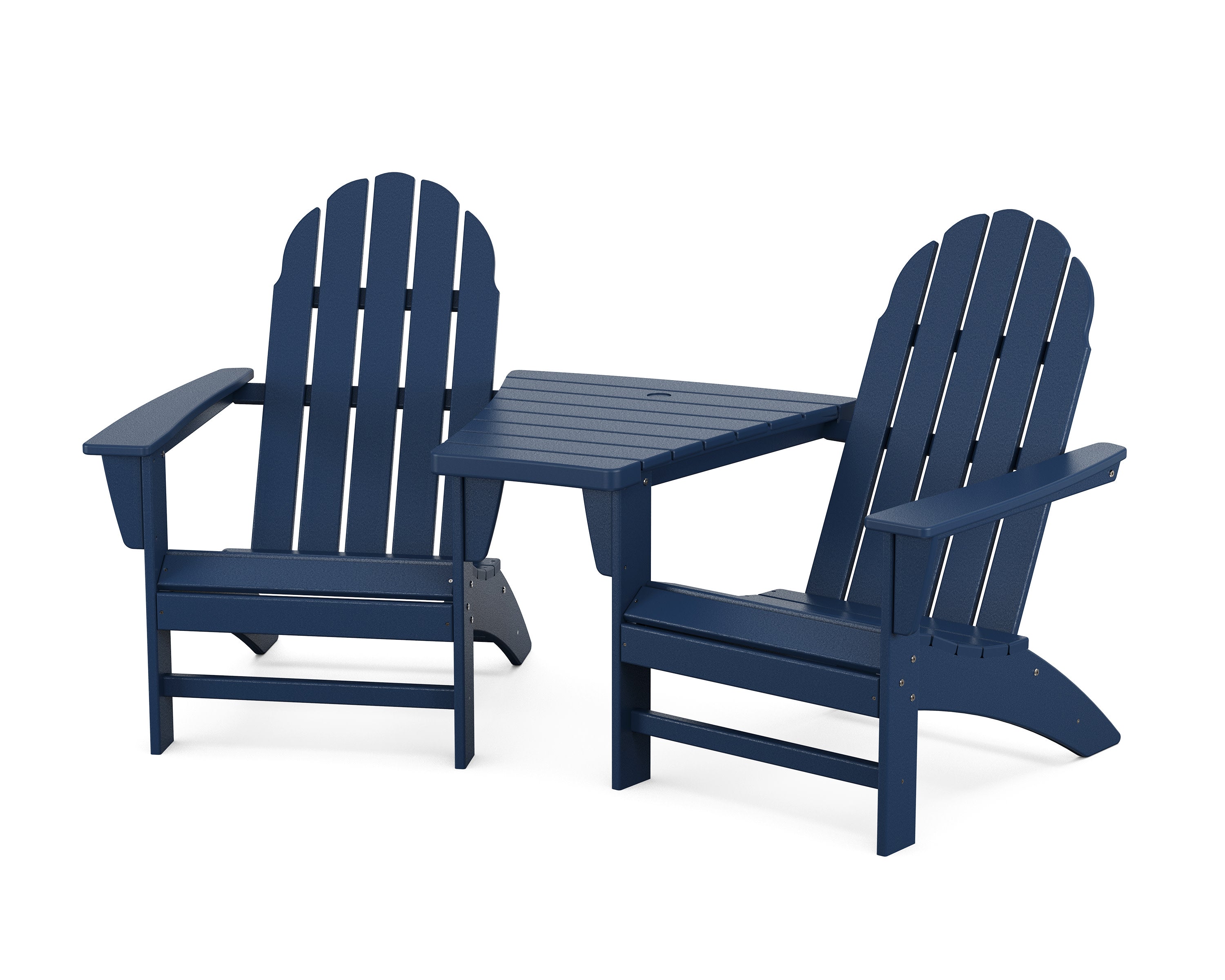 Vineyard 3-Piece Adirondack Set with Angled Connecting Table in Navy