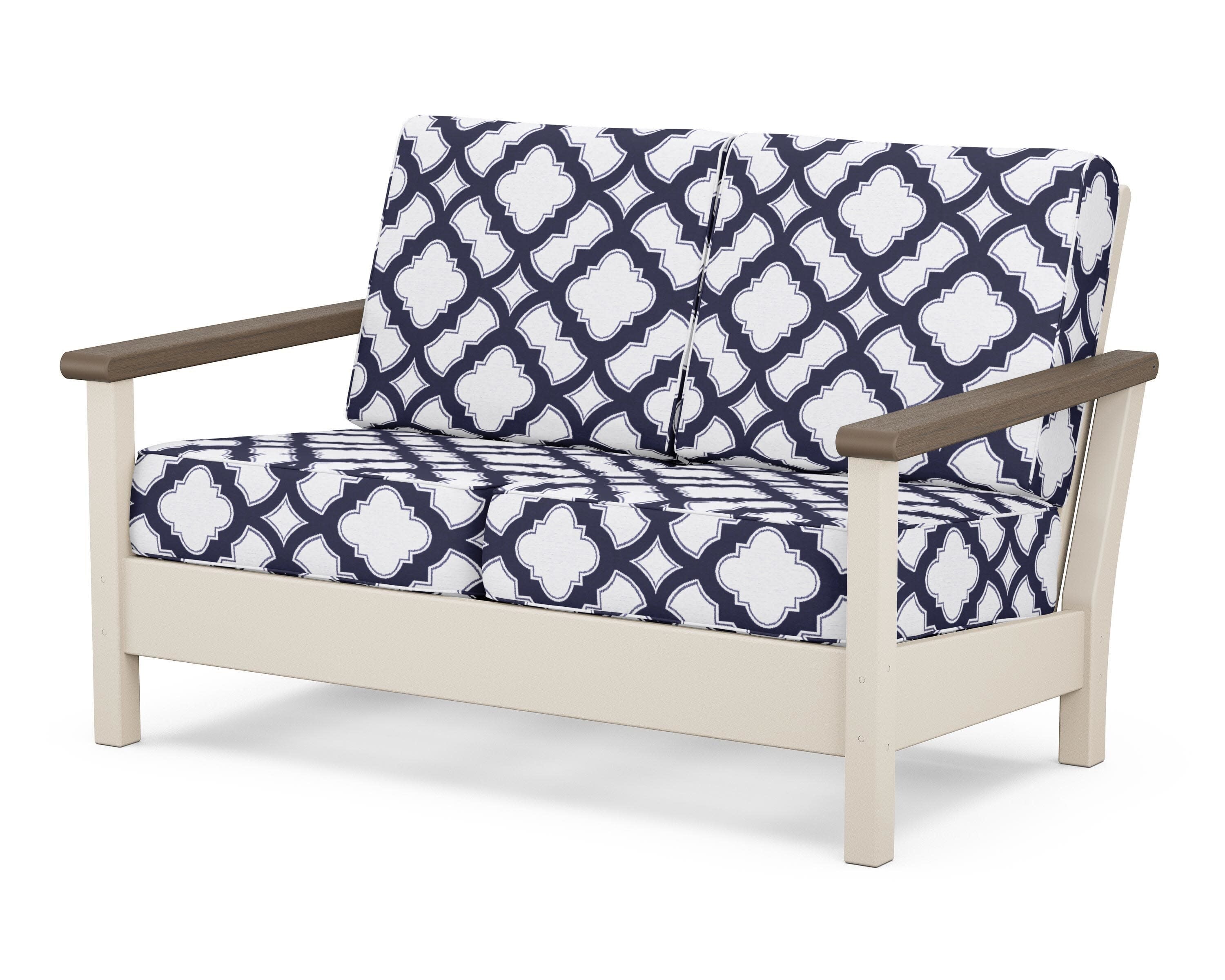 Harbour Deep Seating Loveseat in Sand / Kona / Trellis Navy