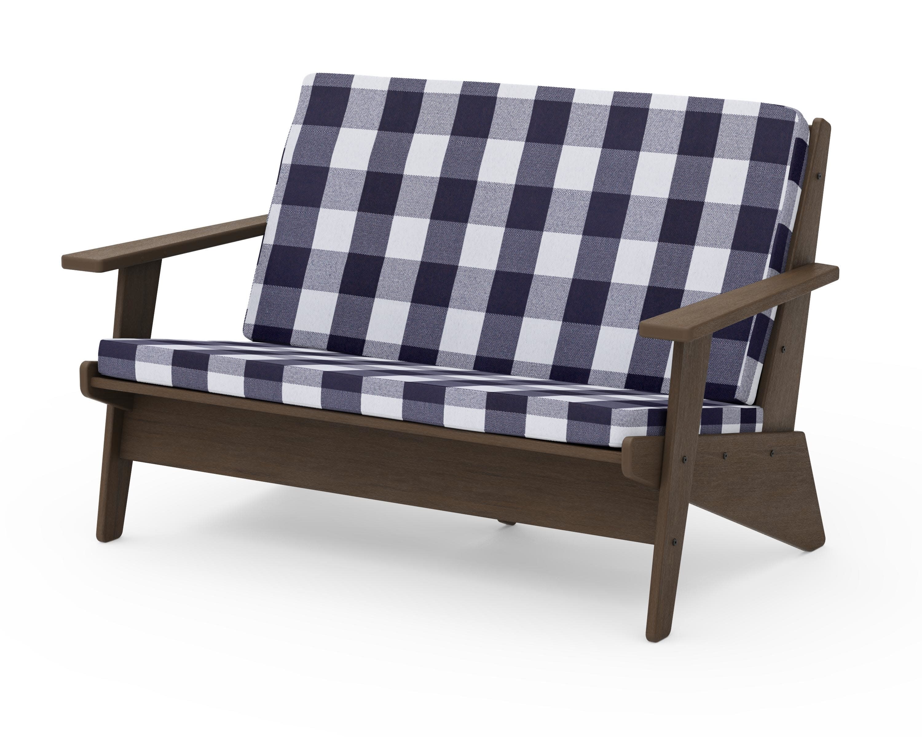 Riviera Modern Lounge Loveseat in Kona / Buffalo Plaid Navy