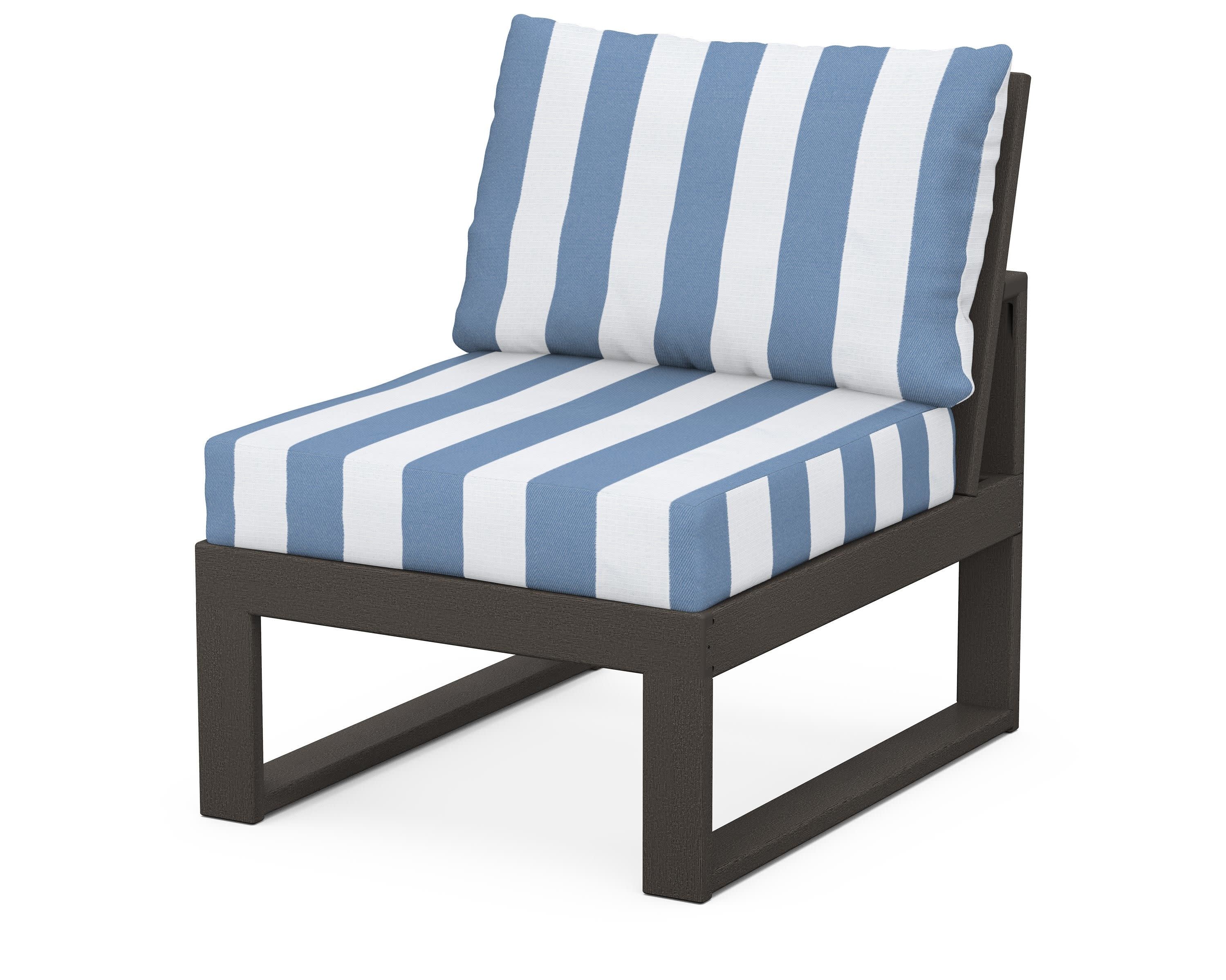 Modular Armless Chair in Vintage Coffee / Cabana Stripe Sky Blue