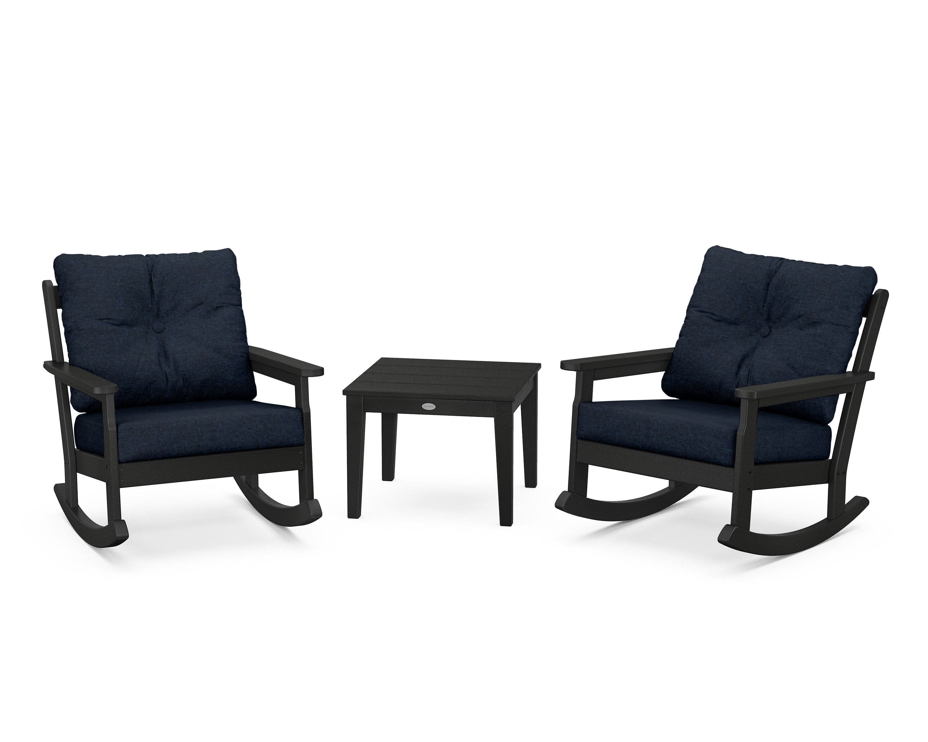 Vineyard 3-Piece Deep Seating Rocker Set in Black / Marine Indigo