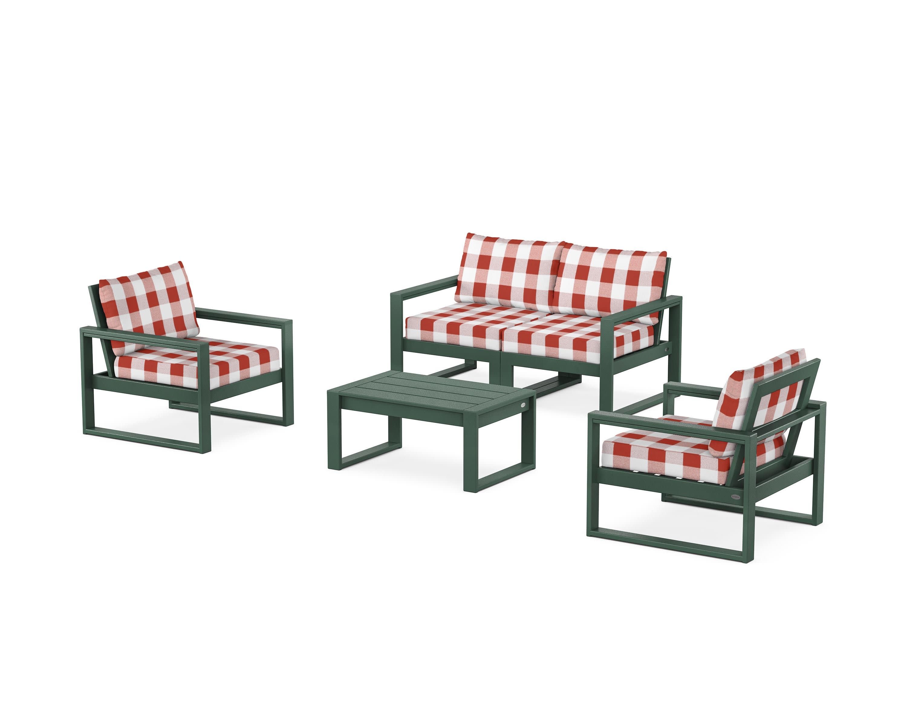 EDGE Sectional 4-Piece Deep Seating Set with Loveseat in Green / Buffalo Plaid Crimson