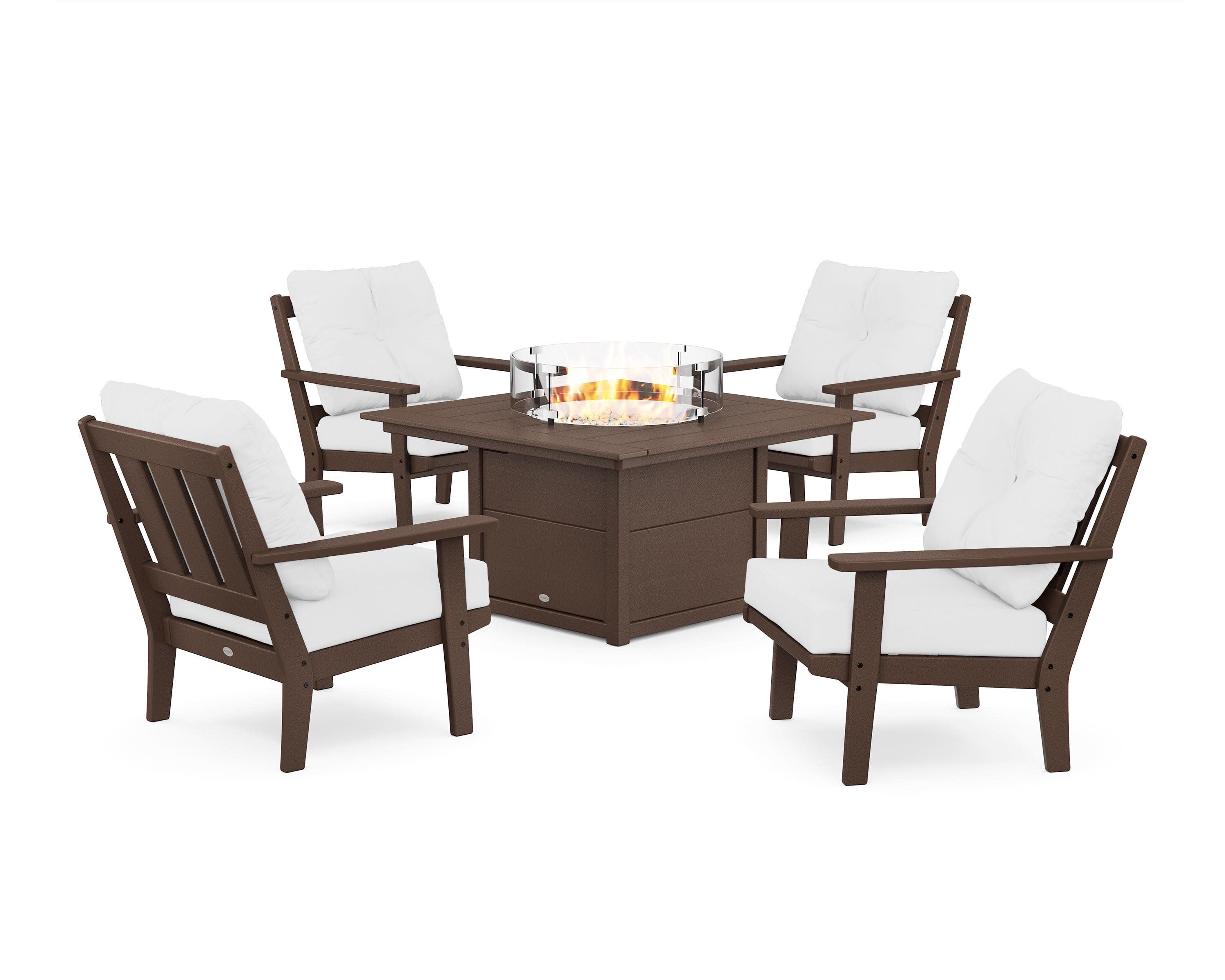 Oxford 5-Piece Deep Seating Set with Fire Pit Table in Mahogany / Natural