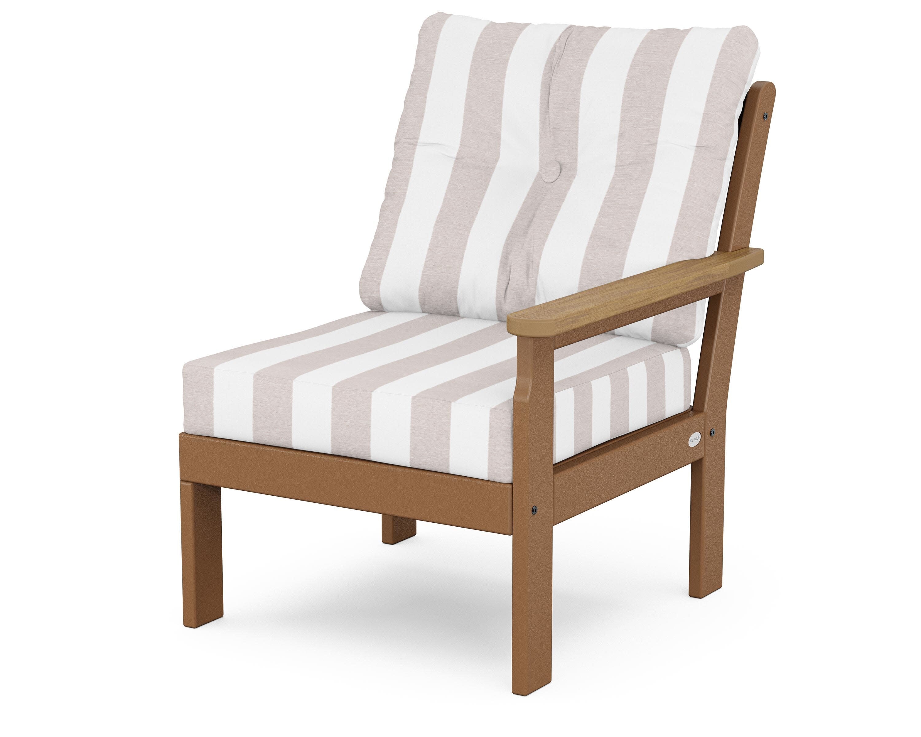 Vineyard Modular Right Arm Chair in Teak / Natural / Cabana Stripe Dune Burlap